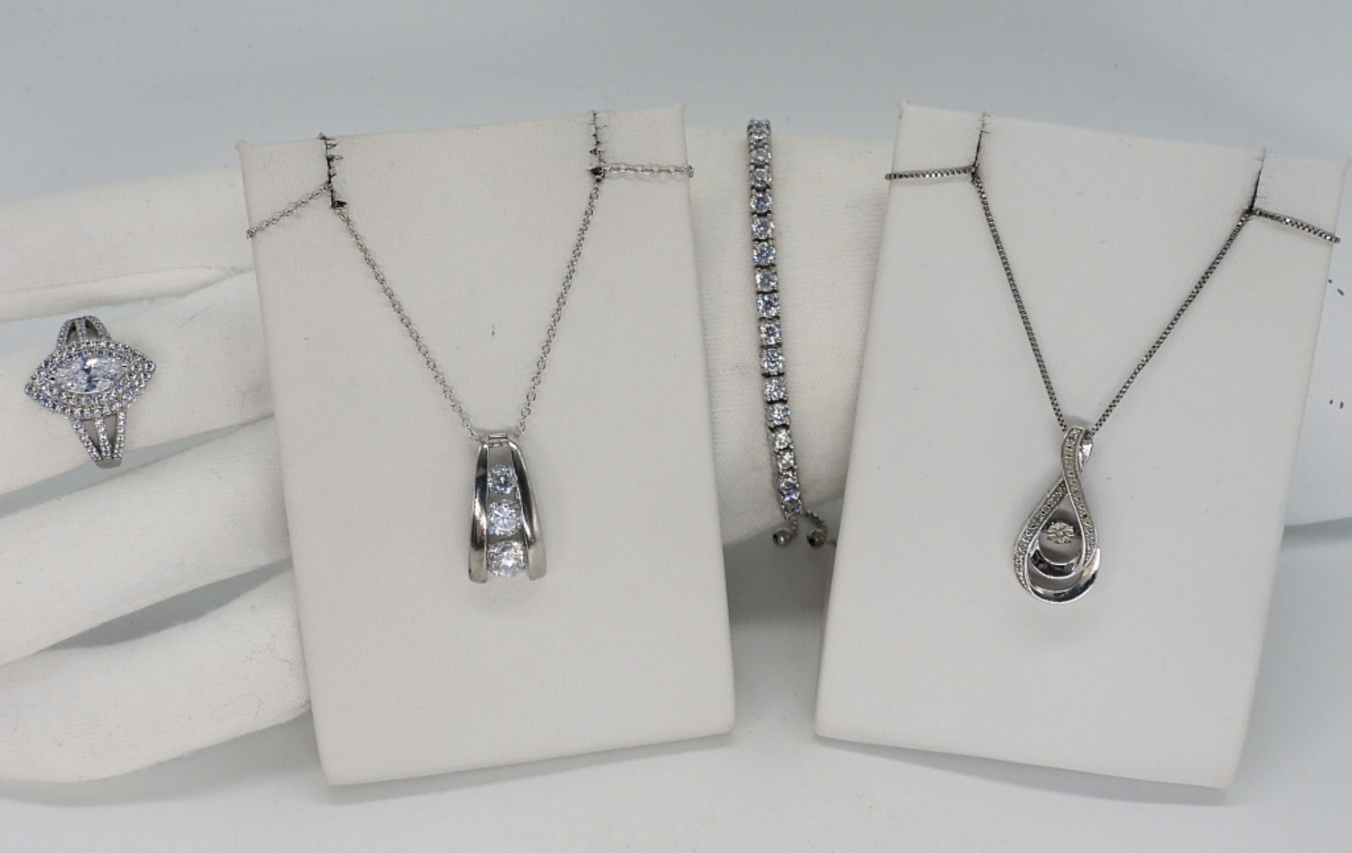 Bridal Style Sterling Necklaces, Ring, Bracelet