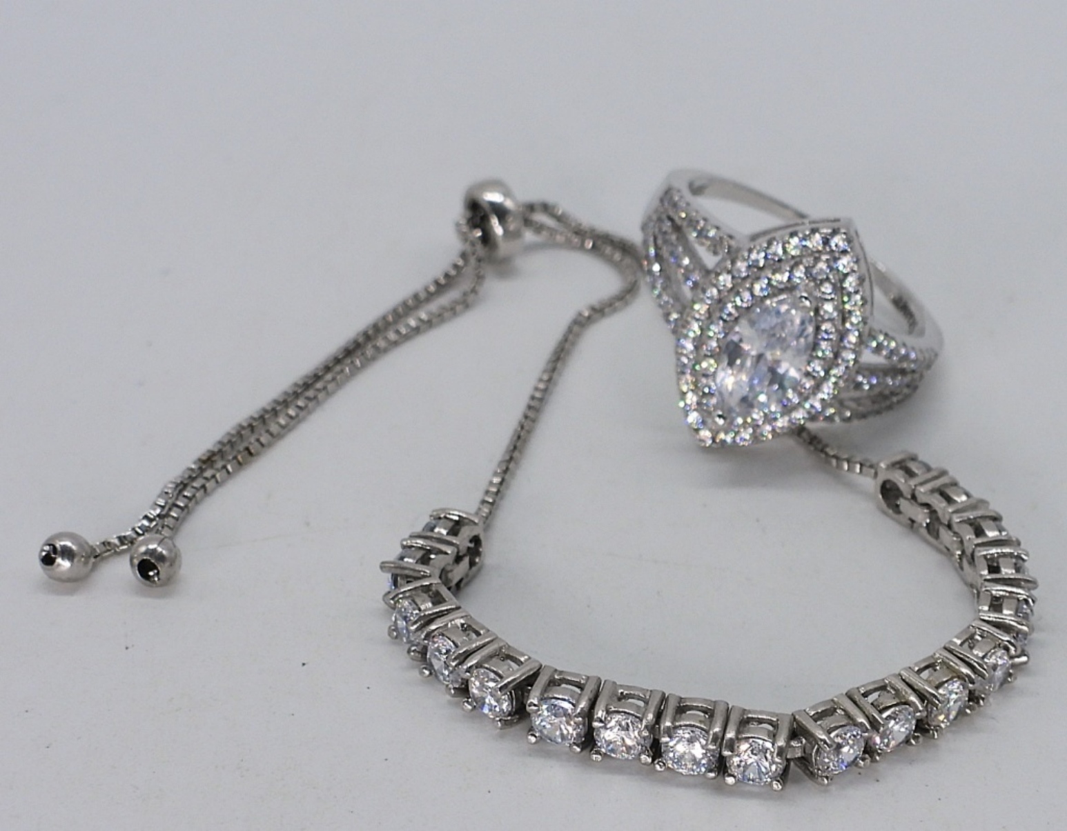 Bridal Style Sterling Necklaces, Ring, Bracelet