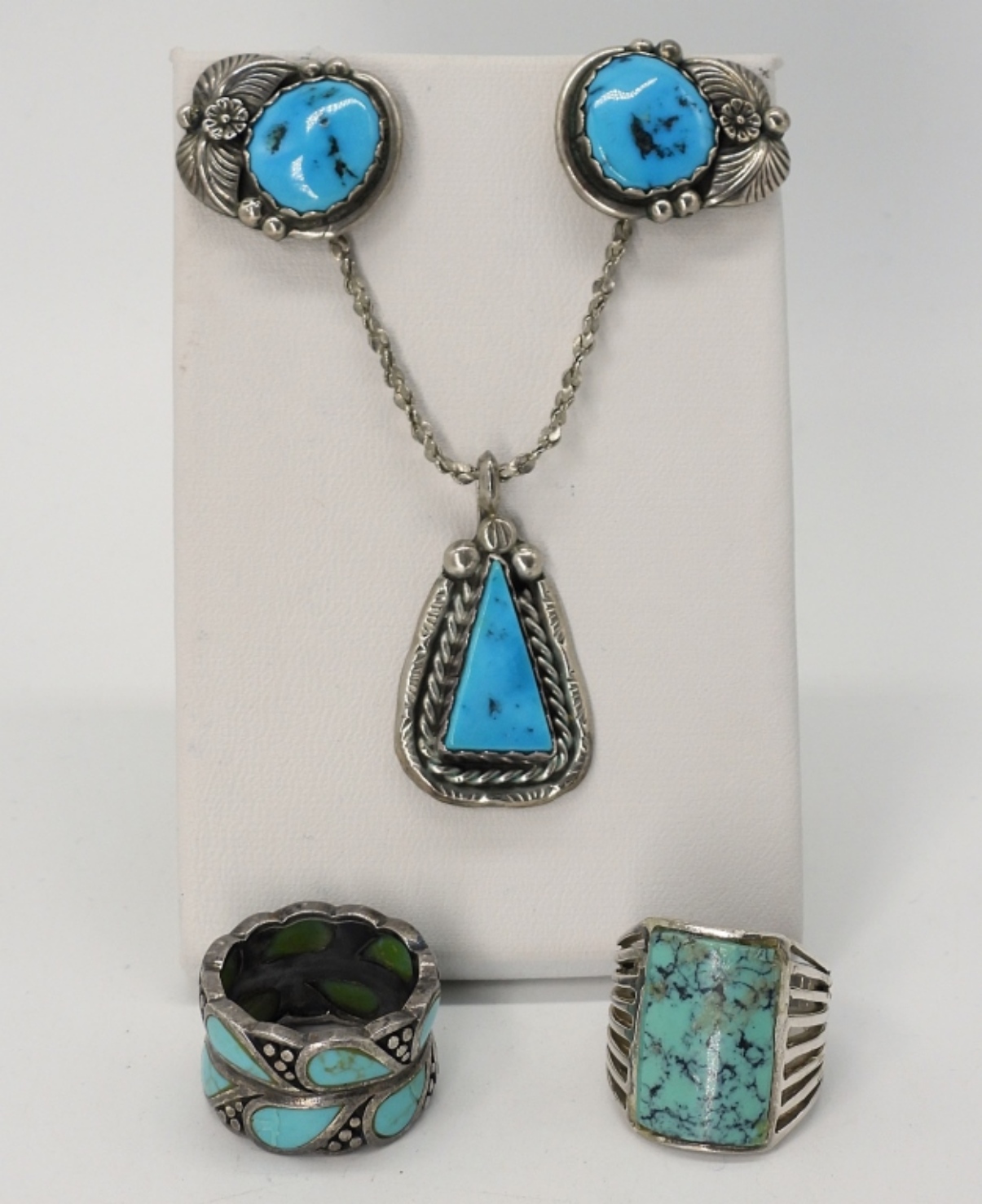 Blue Turquoise 925 Necklace, Earrings, Rings