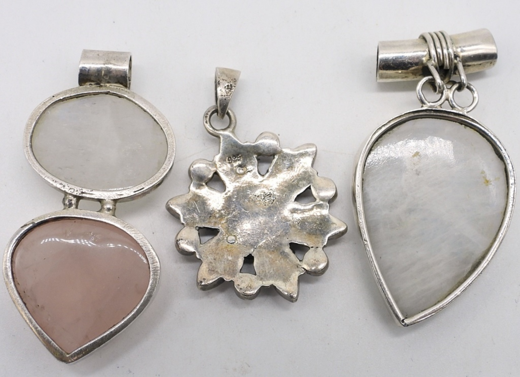 Moonstone, Rose Quartz & MoP Pendants