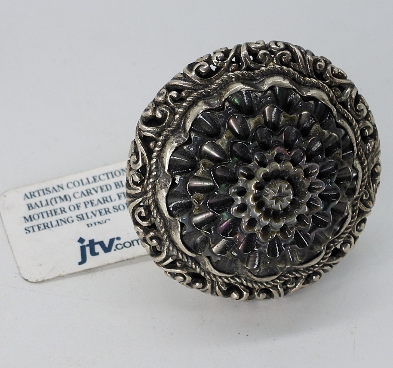 JTV Carved Black Mother of Pearl Sterling Ring
