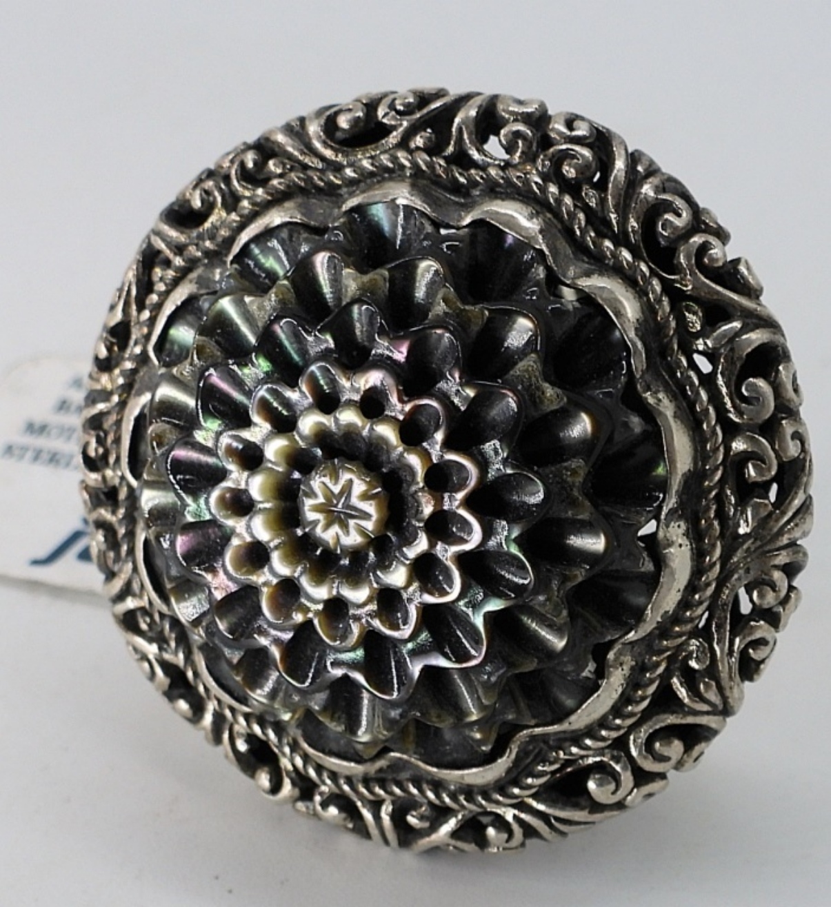JTV Carved Black Mother of Pearl Sterling Ring