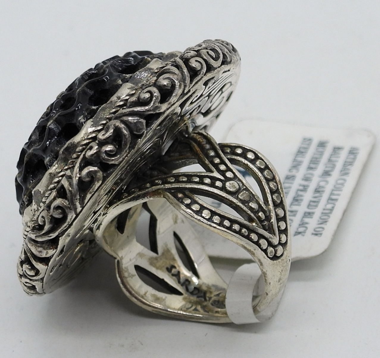 JTV Carved Black Mother of Pearl Sterling Ring