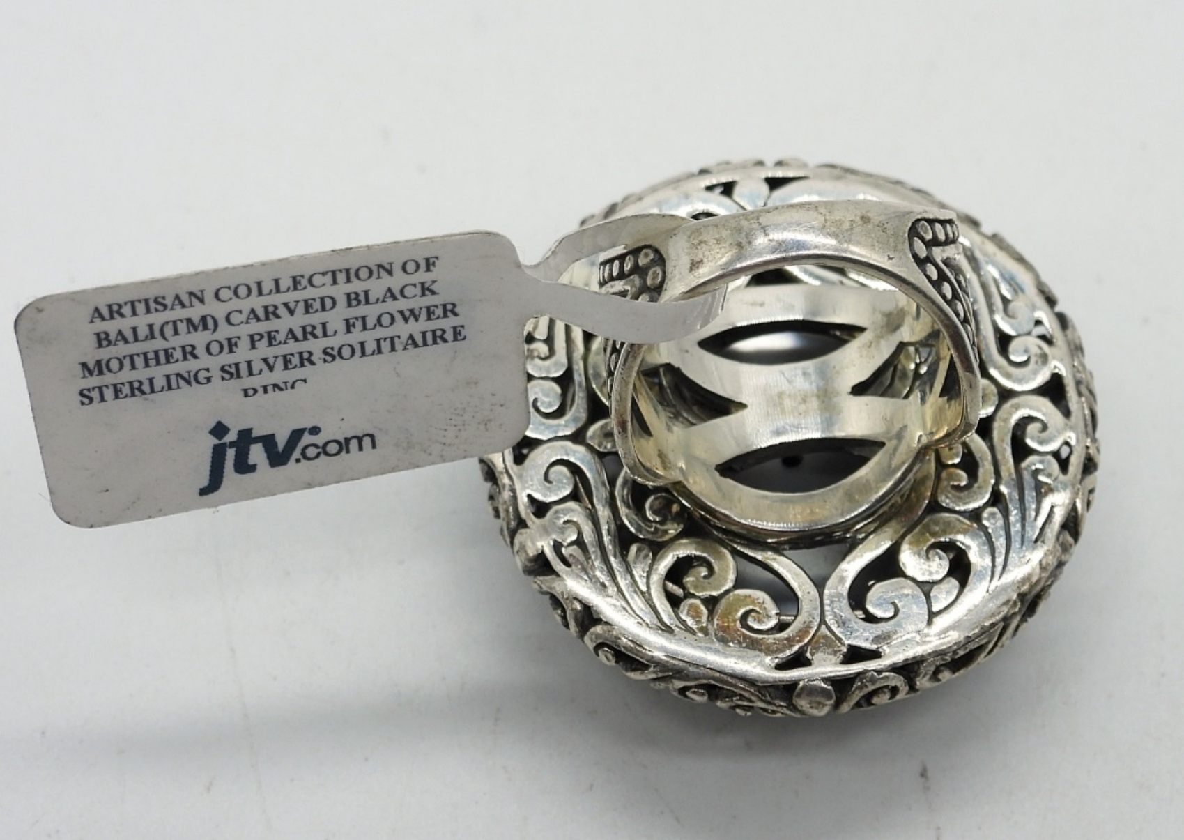 JTV Carved Black Mother of Pearl Sterling Ring