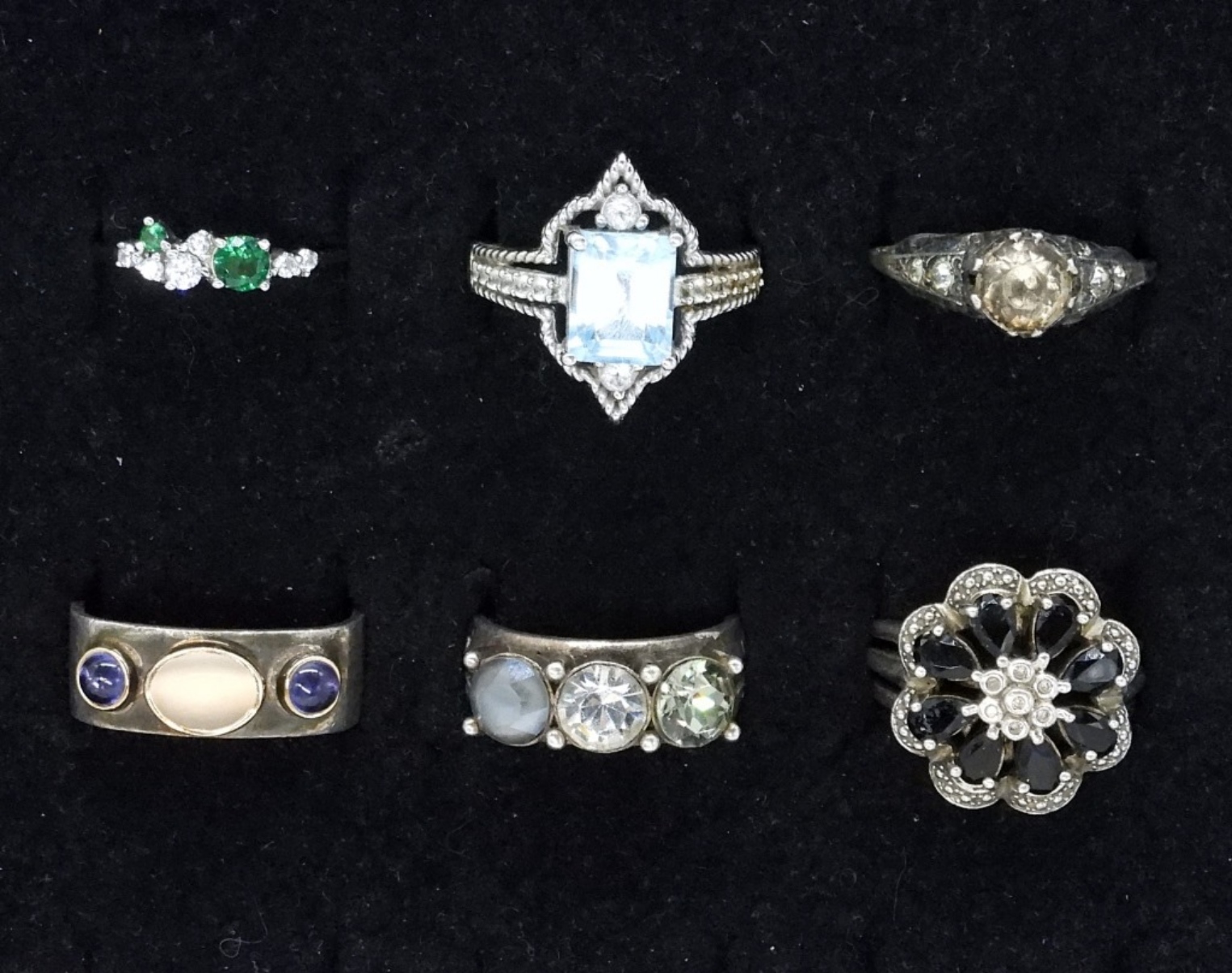 6 Sterling Fashion Gemstone Rings