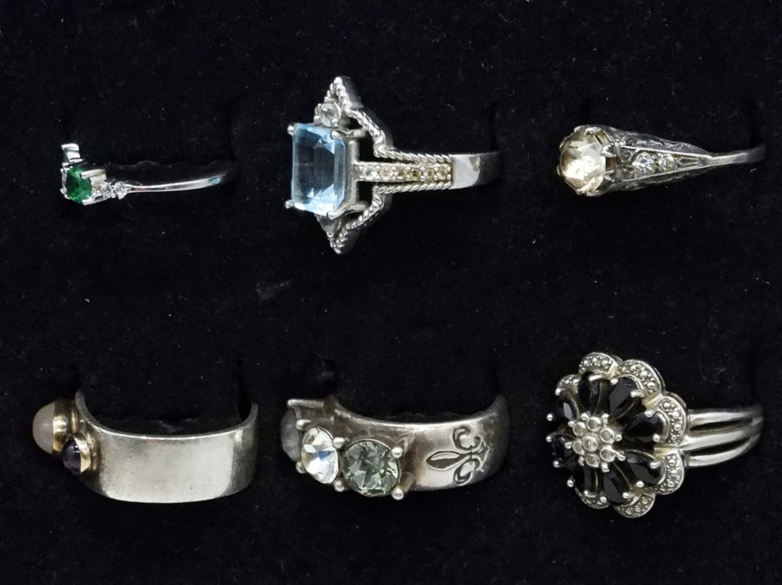 6 Sterling Fashion Gemstone Rings