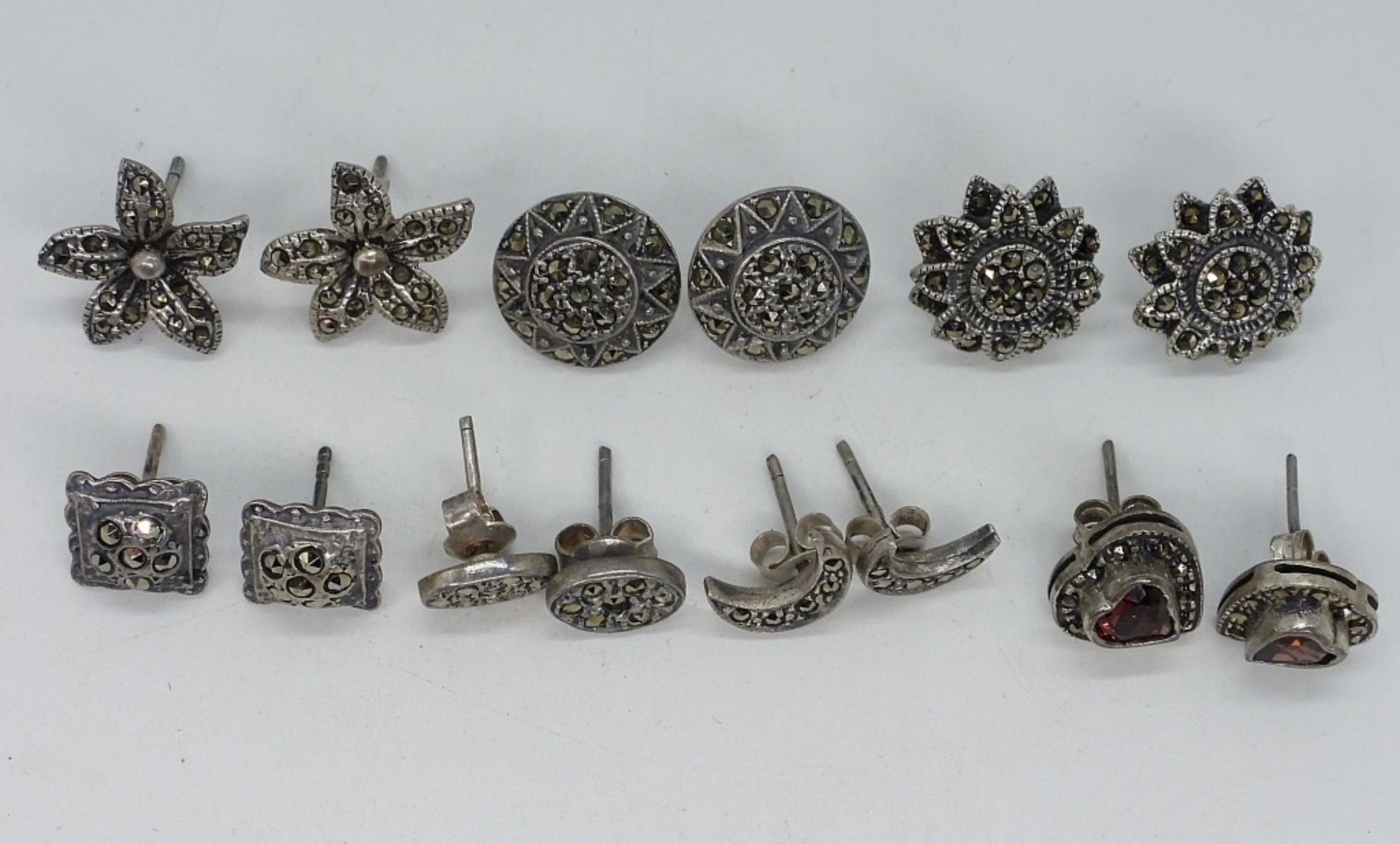 7 Pair of Sterling Marcasite Pierced Earrings