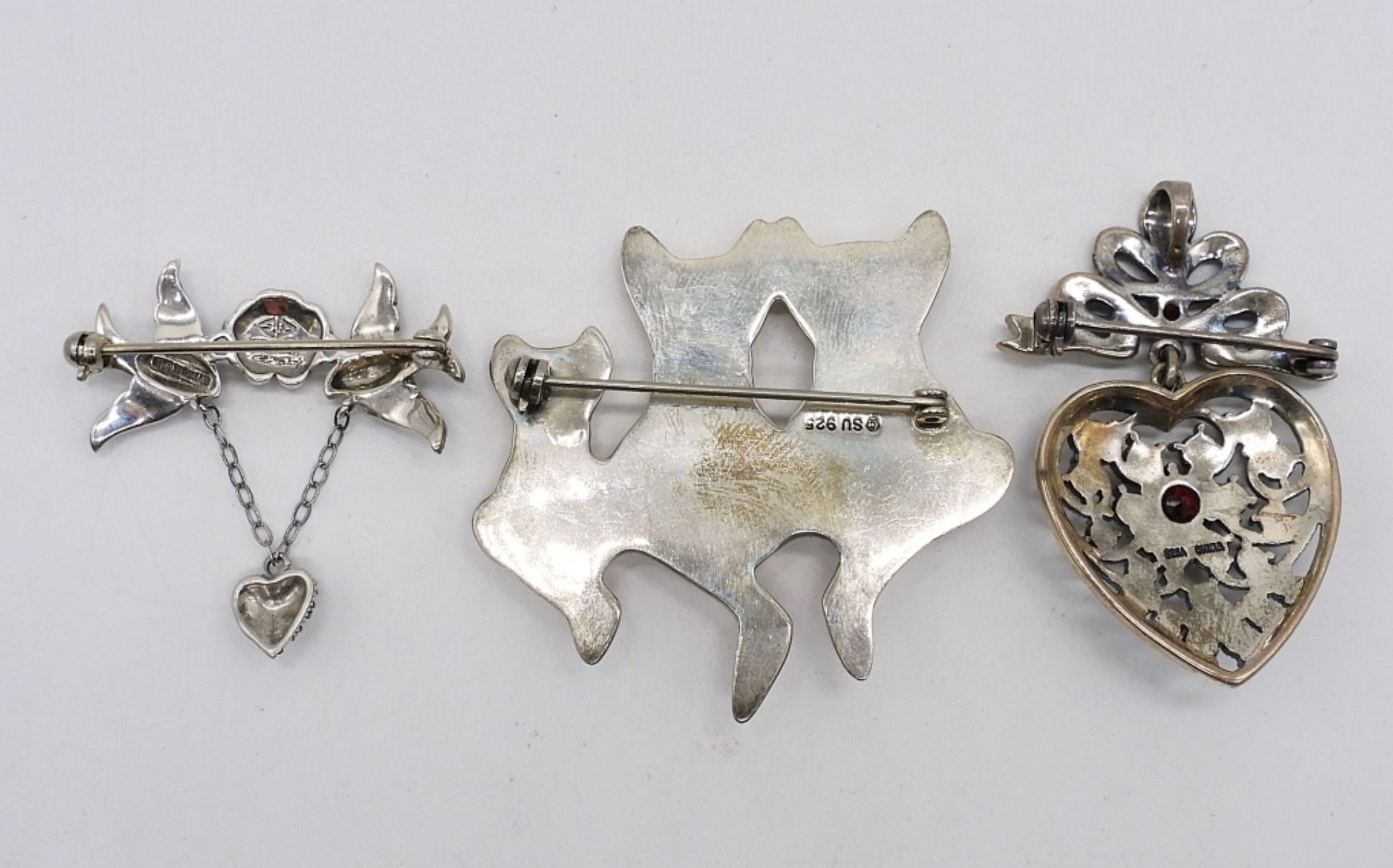 3 Vintage Marcasite Sterling Brooches