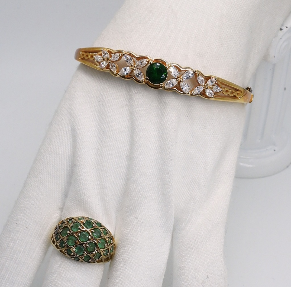 Gold Tone 925 Simulated Emerald Set