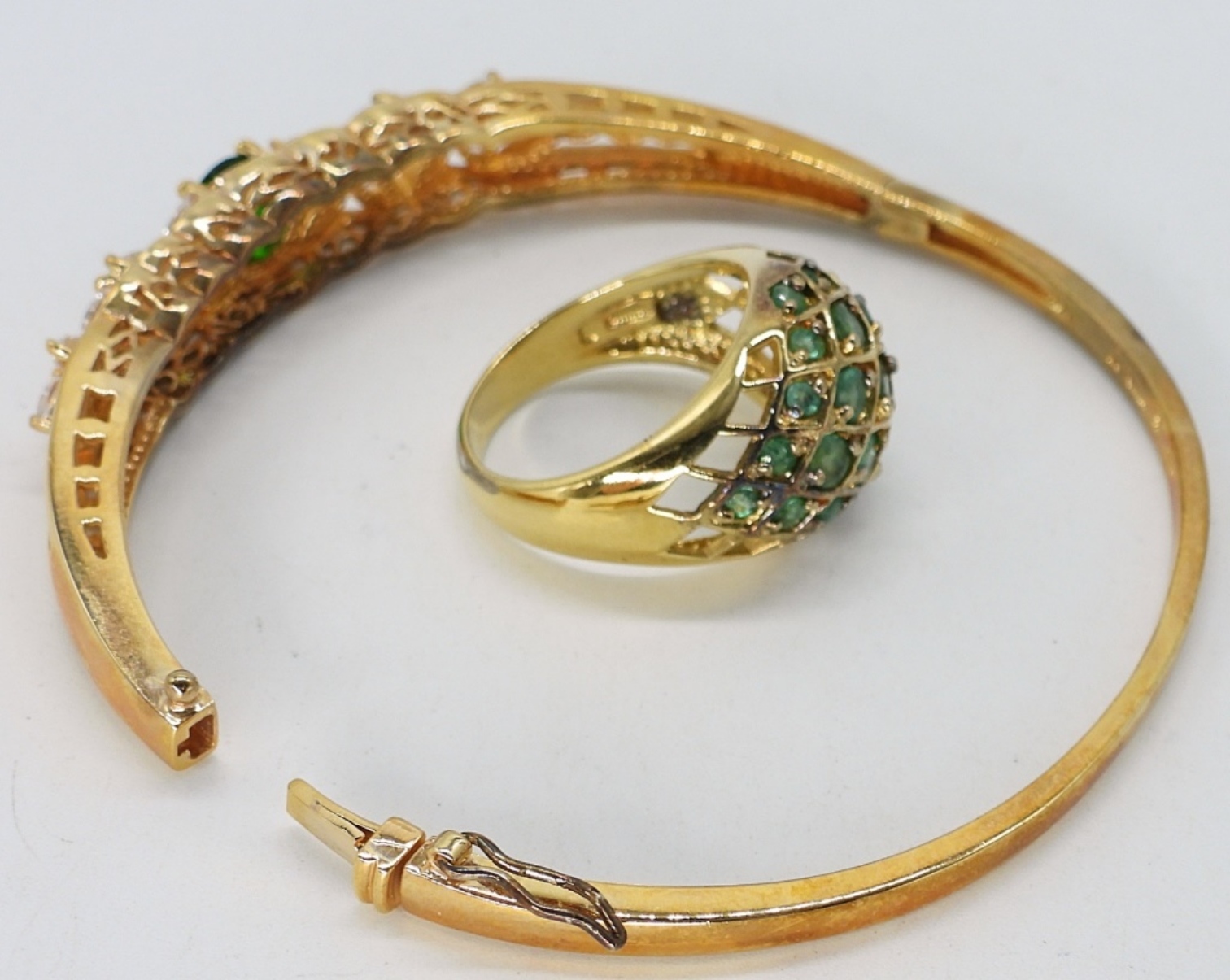 Gold Tone 925 Simulated Emerald Set