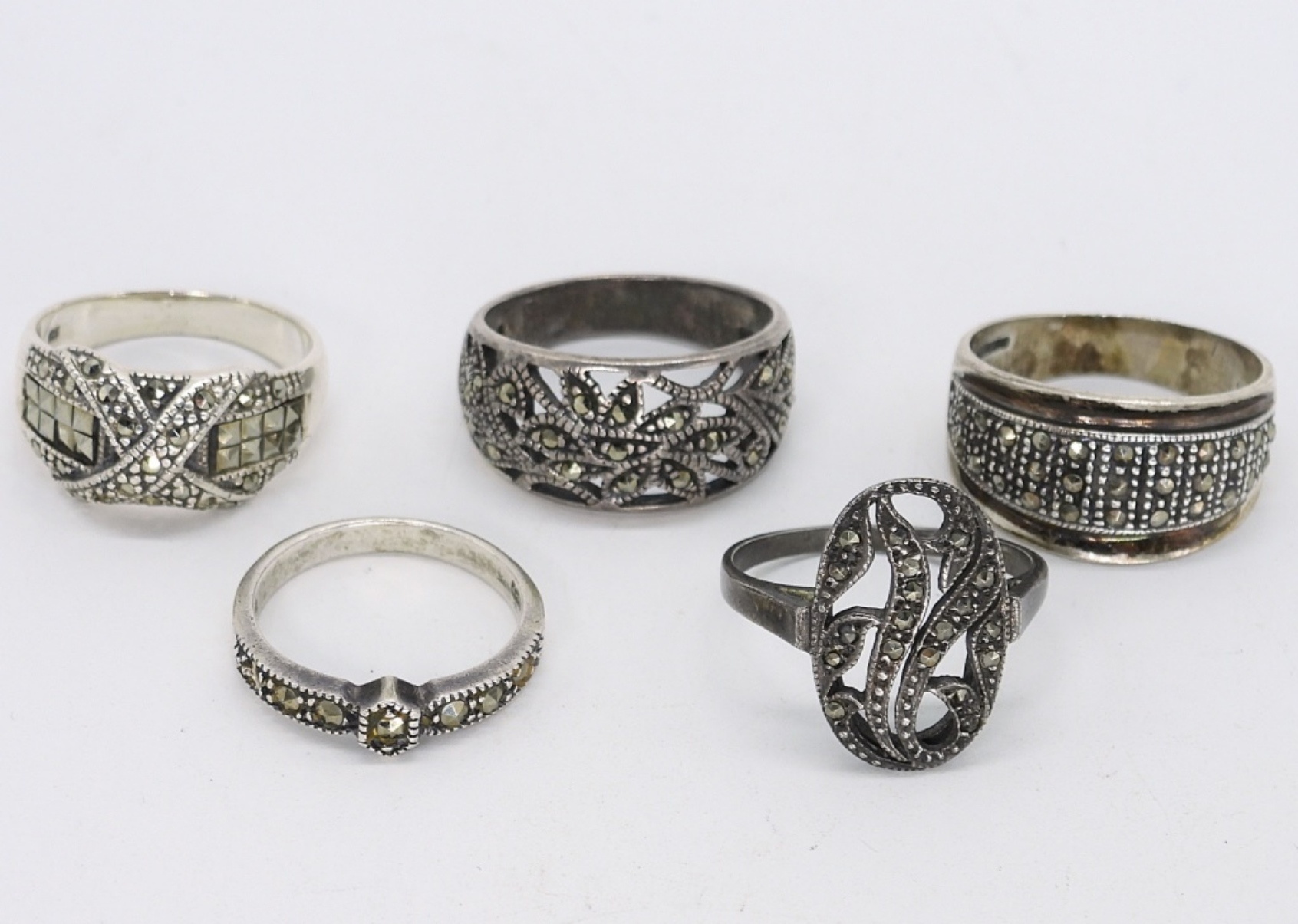 5 Sterling Marcasite Fashion Rings
