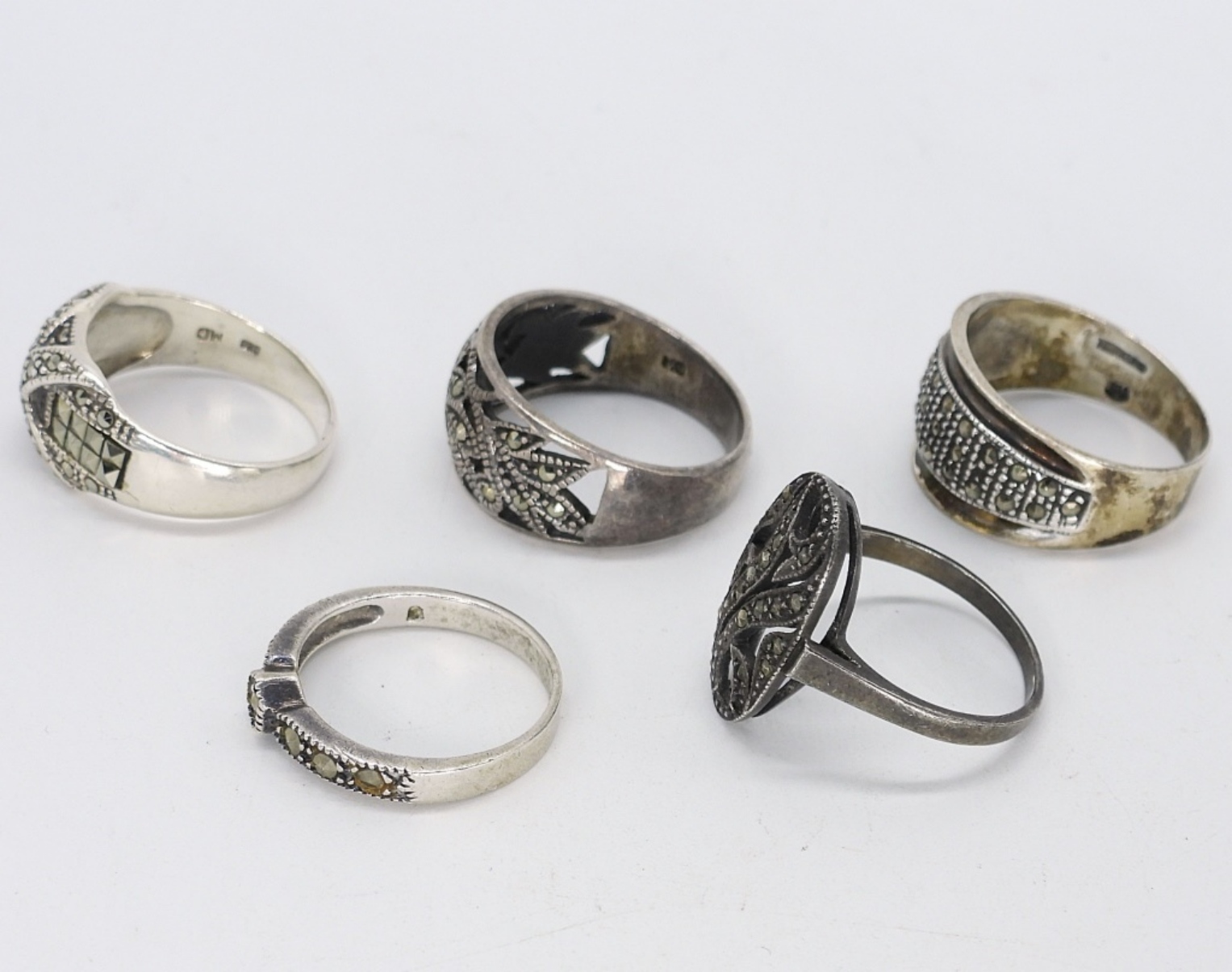 5 Sterling Marcasite Fashion Rings