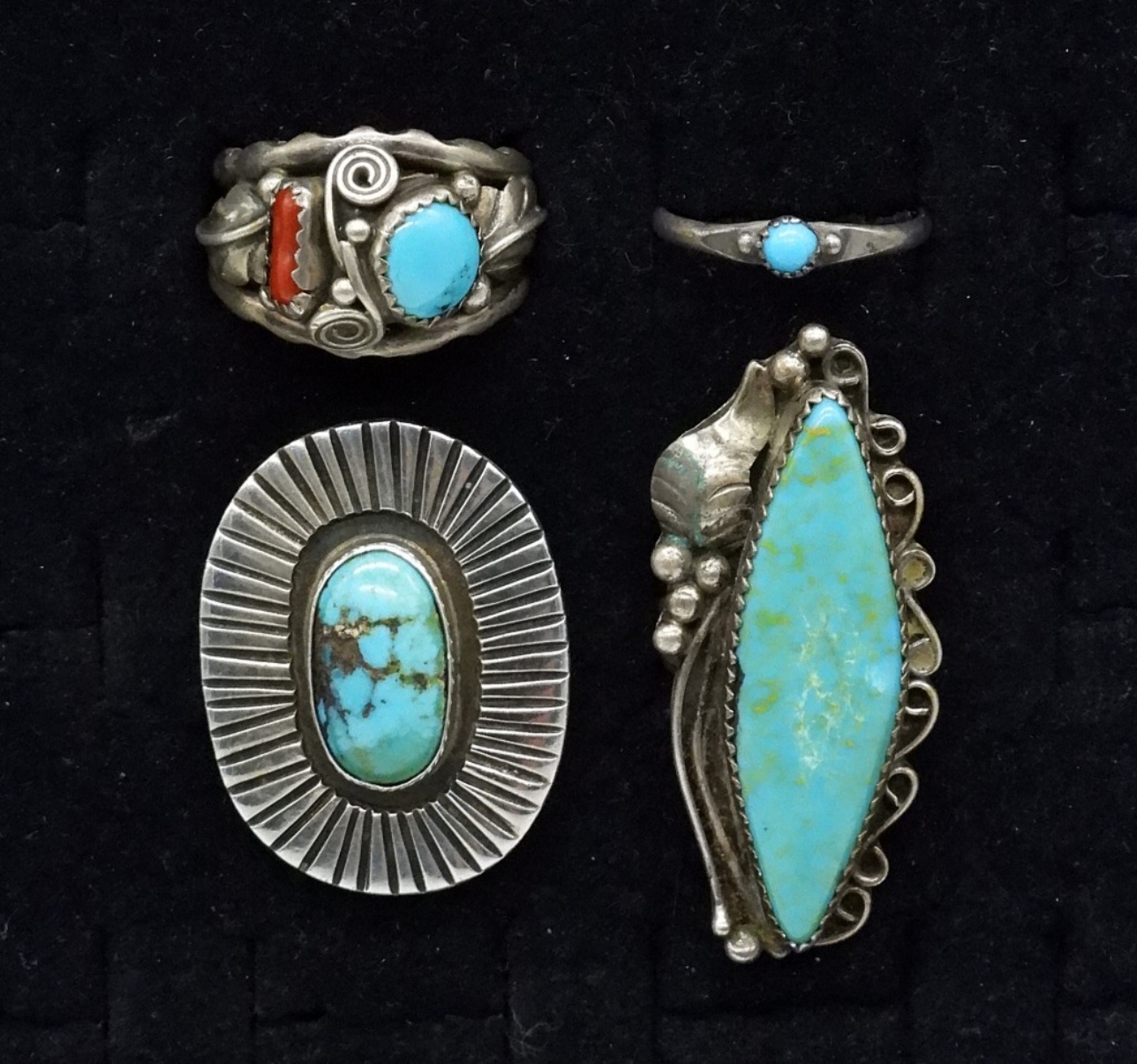 4 Vintage Sterling Turquoise Rings