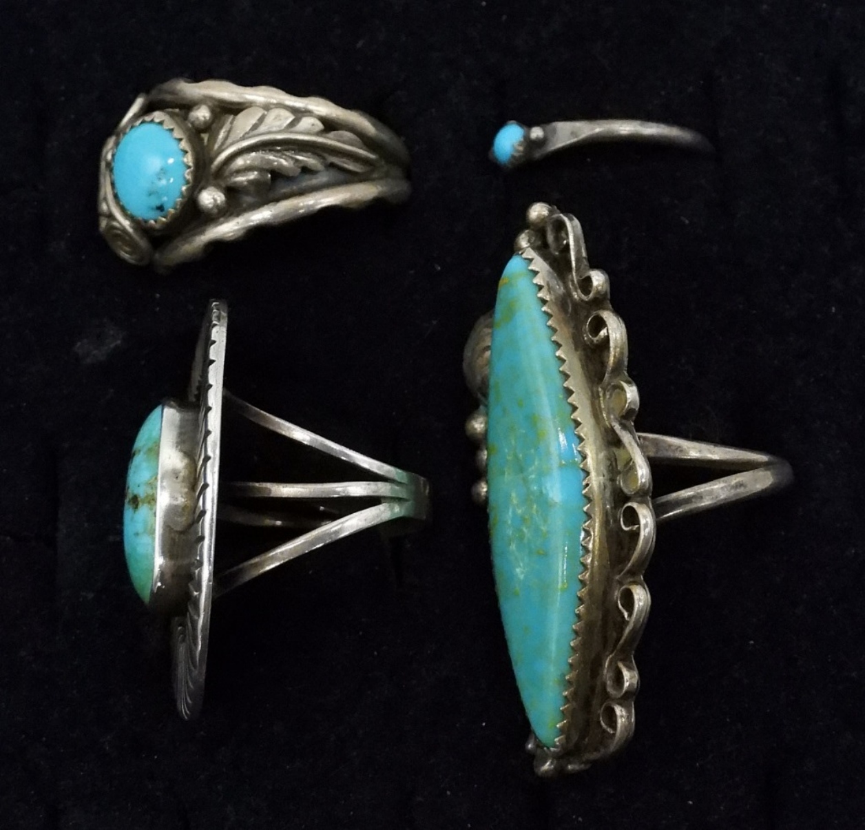 4 Vintage Sterling Turquoise Rings