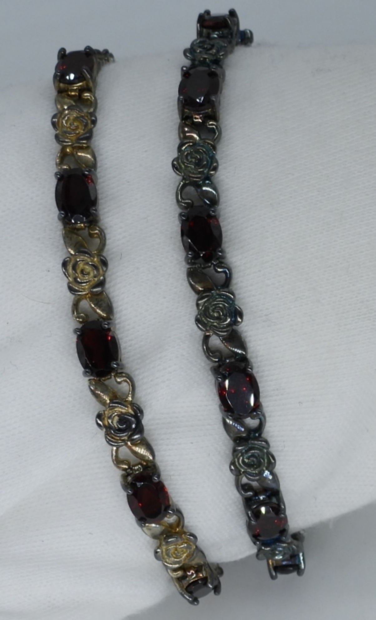 Sterling & Gold Tone Garnet Bracelets