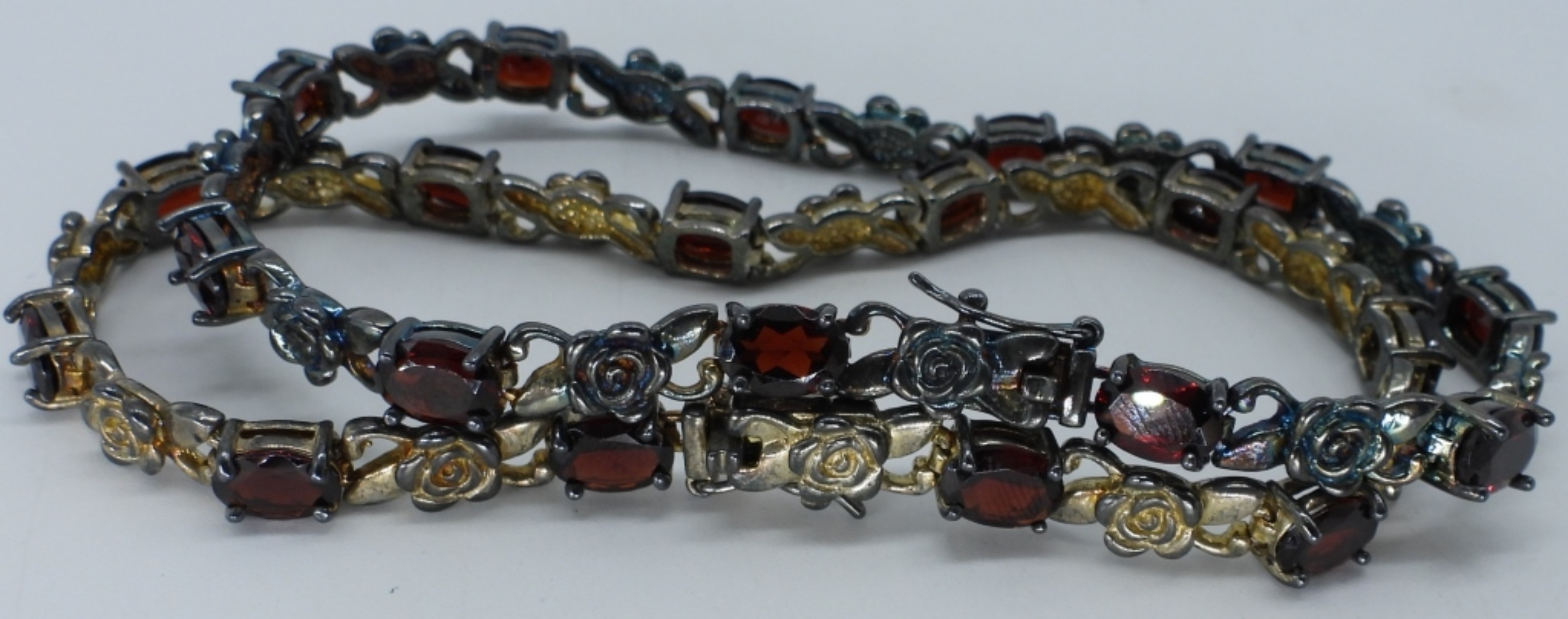Sterling & Gold Tone Garnet Bracelets