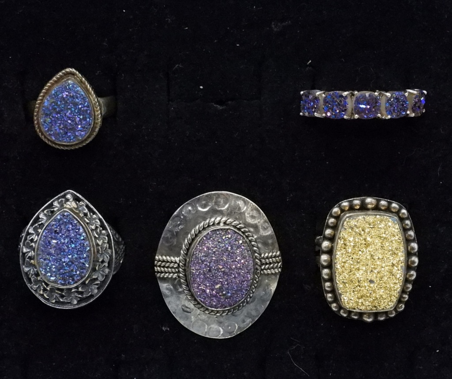 5 Sterling Colored Druzy Fashion Rings