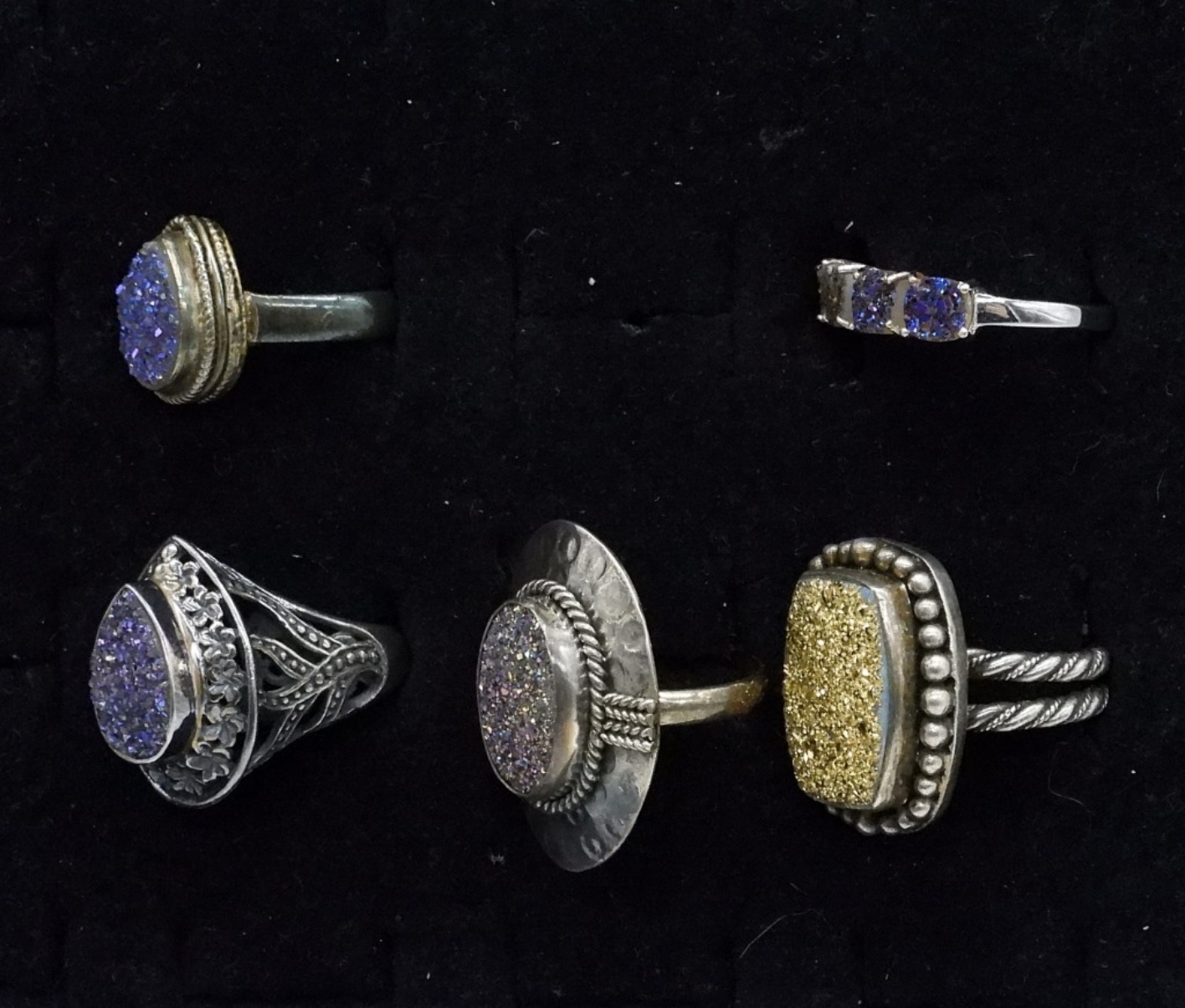 5 Sterling Colored Druzy Fashion Rings