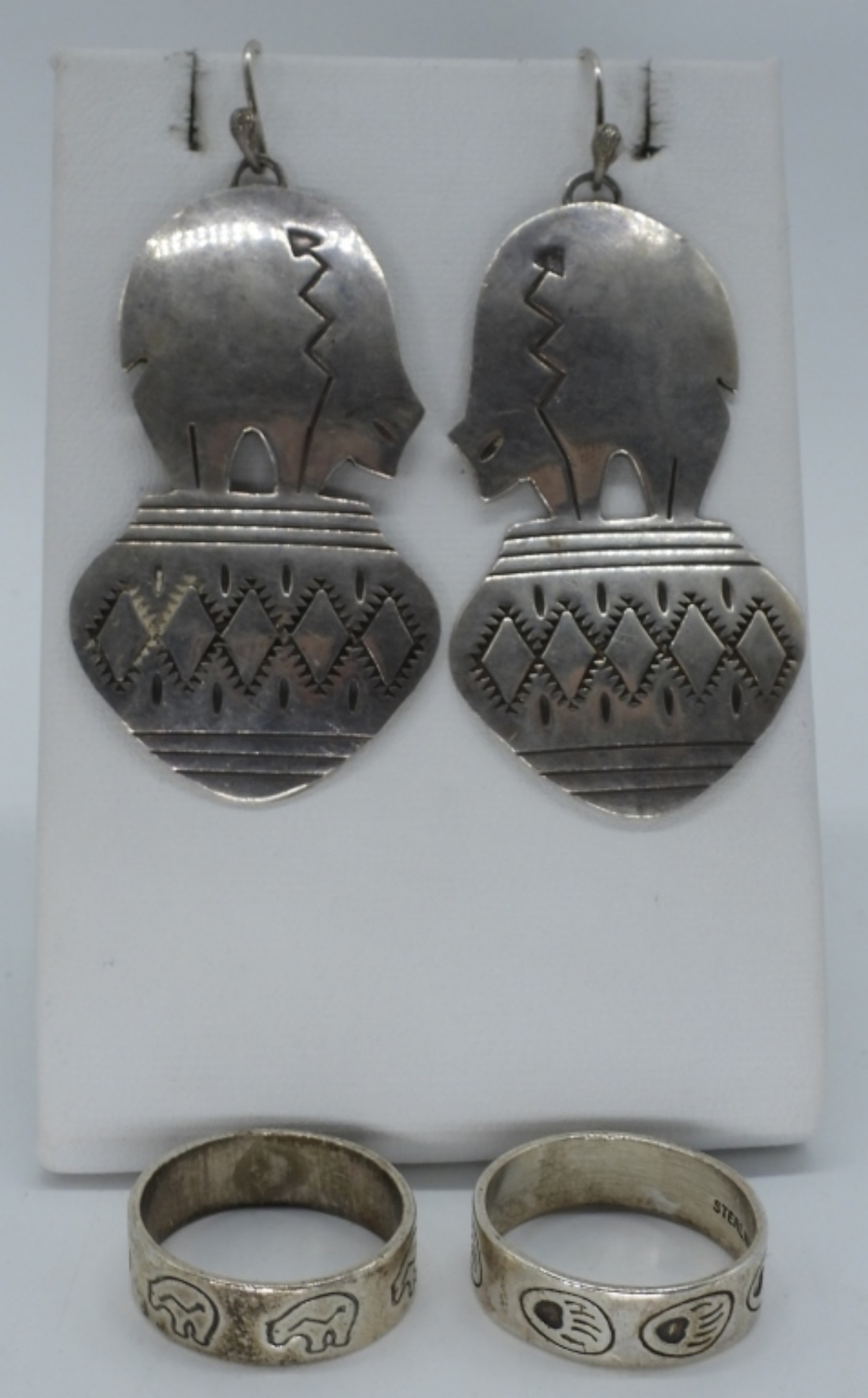 Zuni Bear Sterling Rings and Earrings