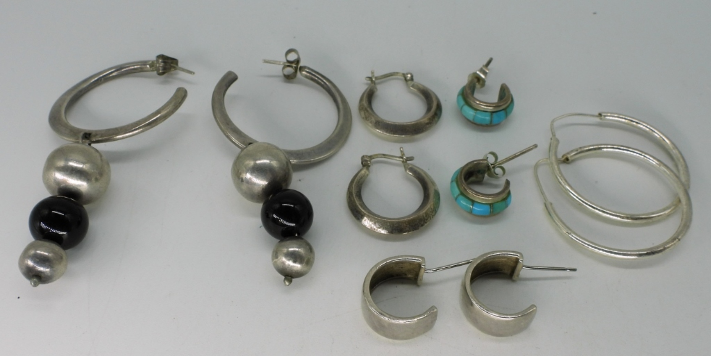 5 Pair Pierced Sterling Hoop Earrings