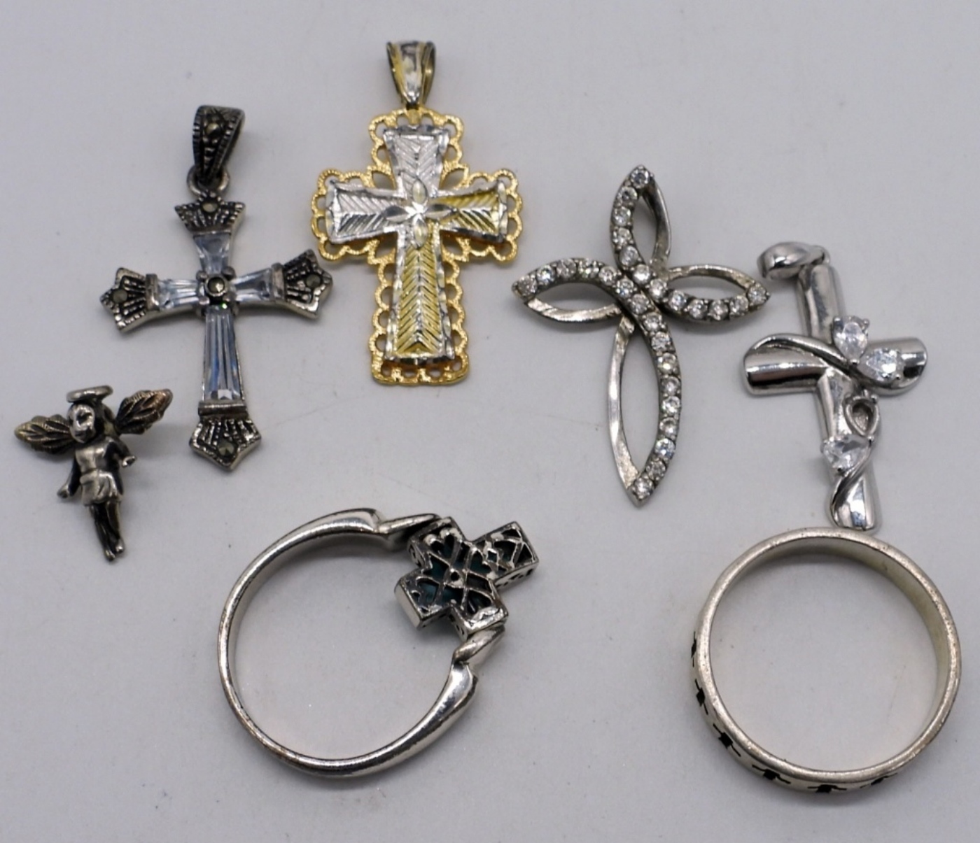 9 Sterling Cross Pendants and Rings
