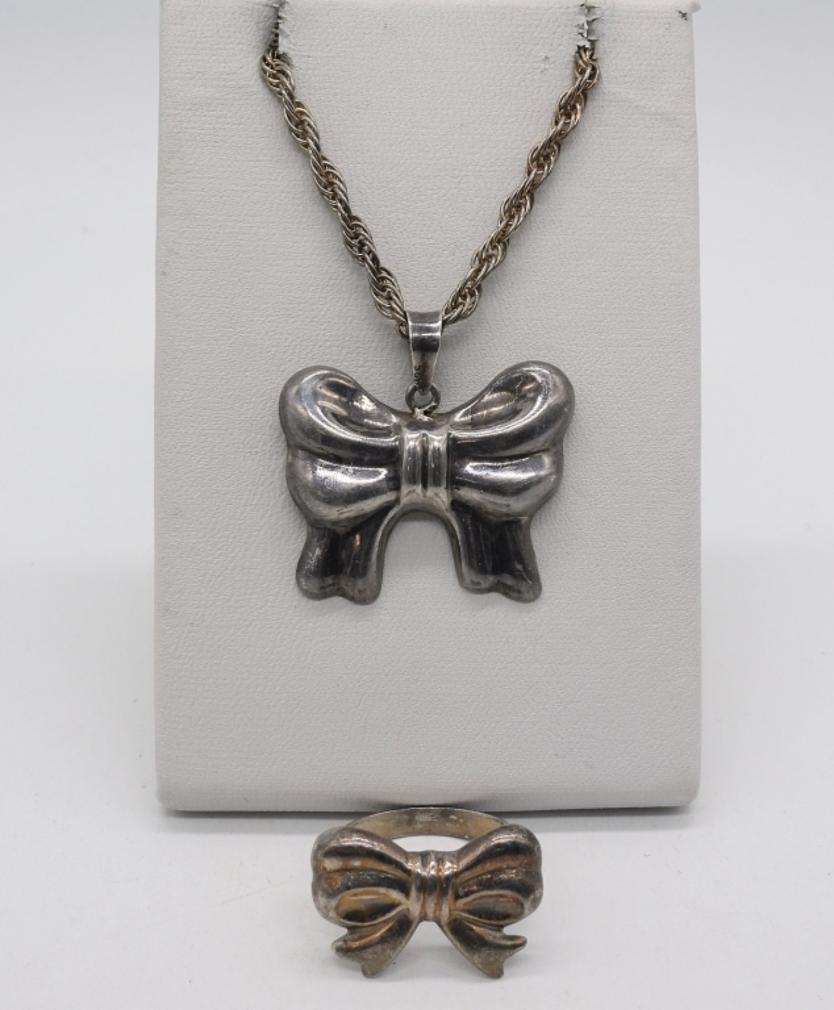 Sterling Bow Shaped Ring & Necklace