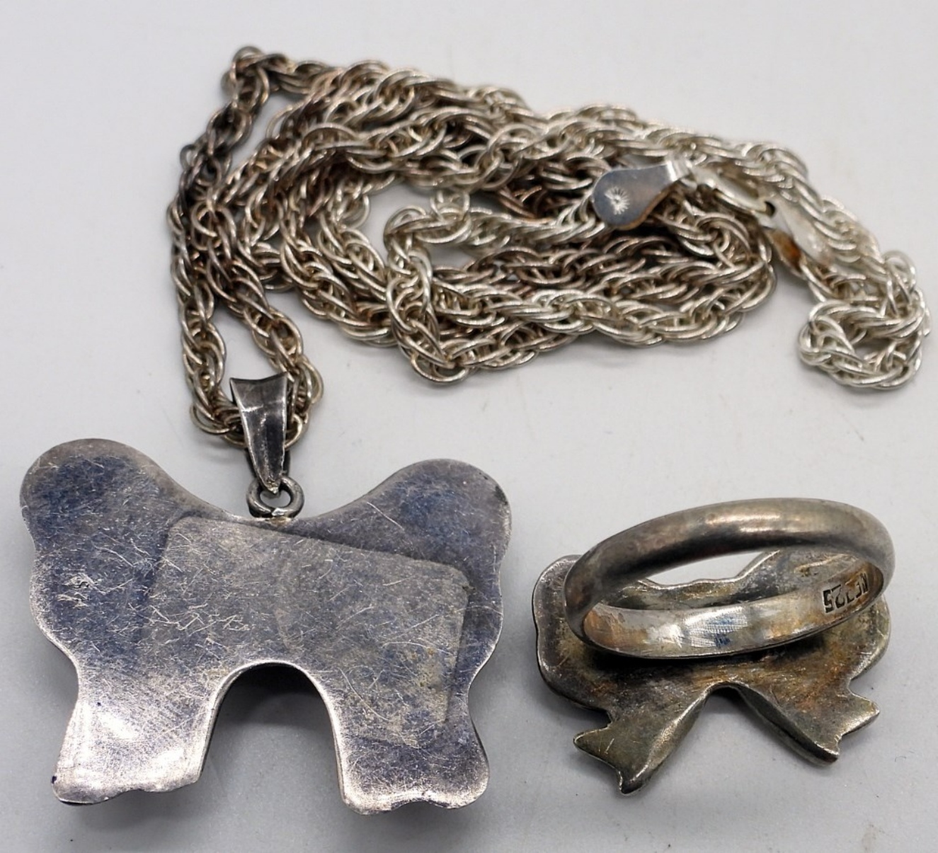 Sterling Bow Shaped Ring & Necklace