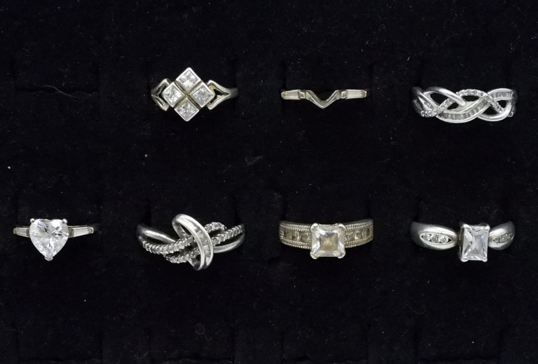 7 Sterling simulated Diamond Rings