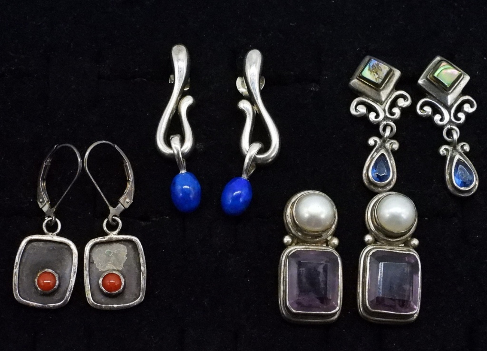 4 Pair Sterling Gemstone Earrings