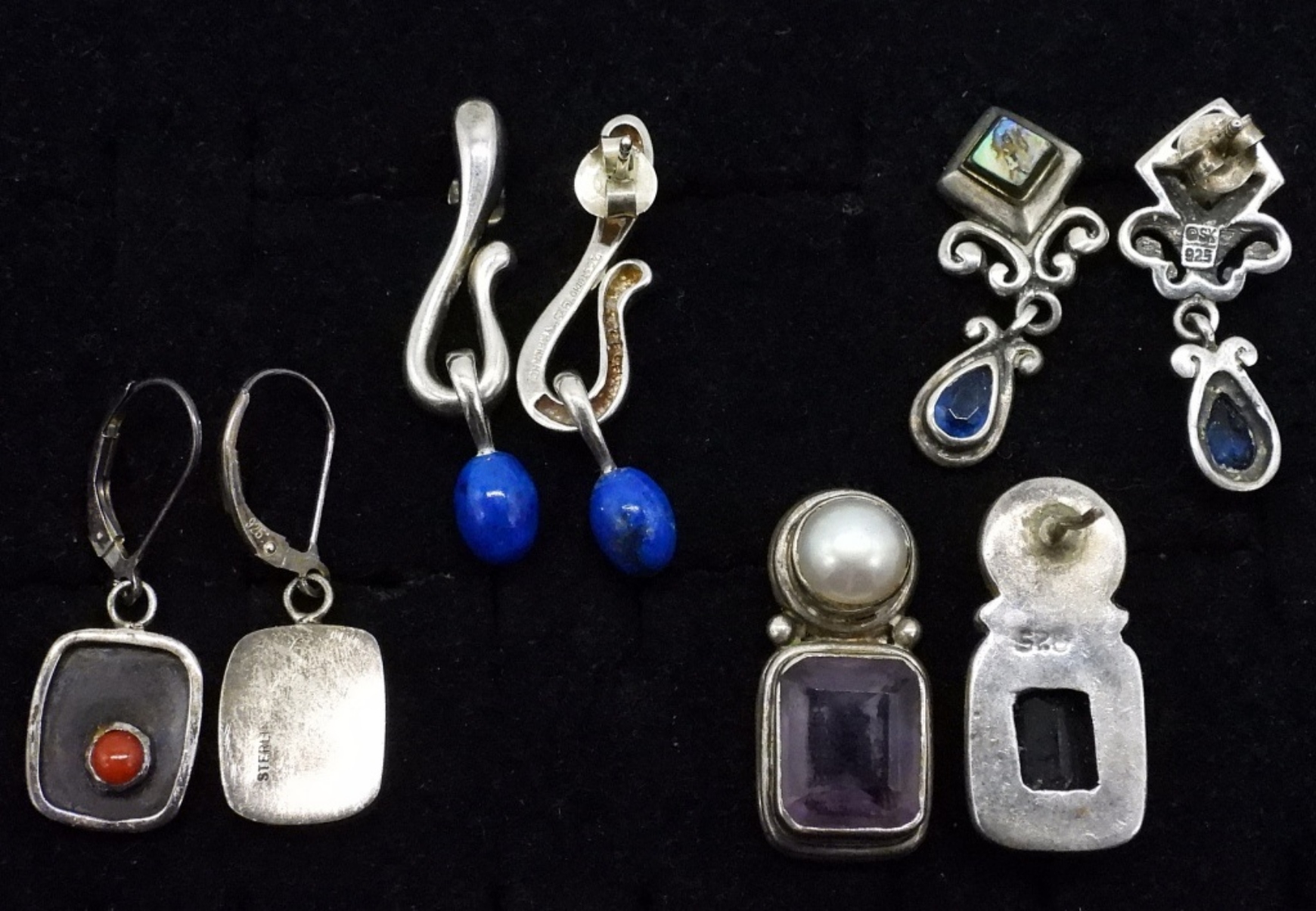 4 Pair Sterling Gemstone Earrings