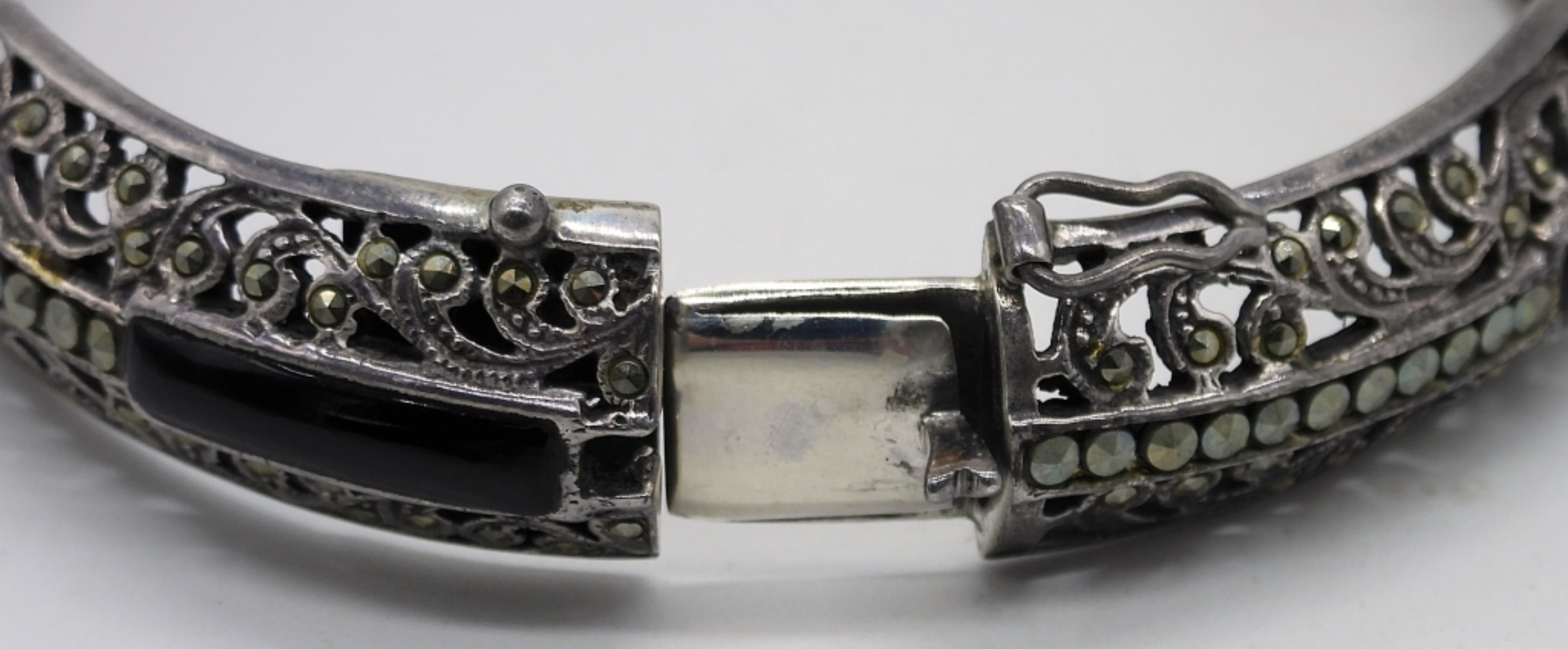Vintage 925 Black Onyx & Marcasite Bracelet