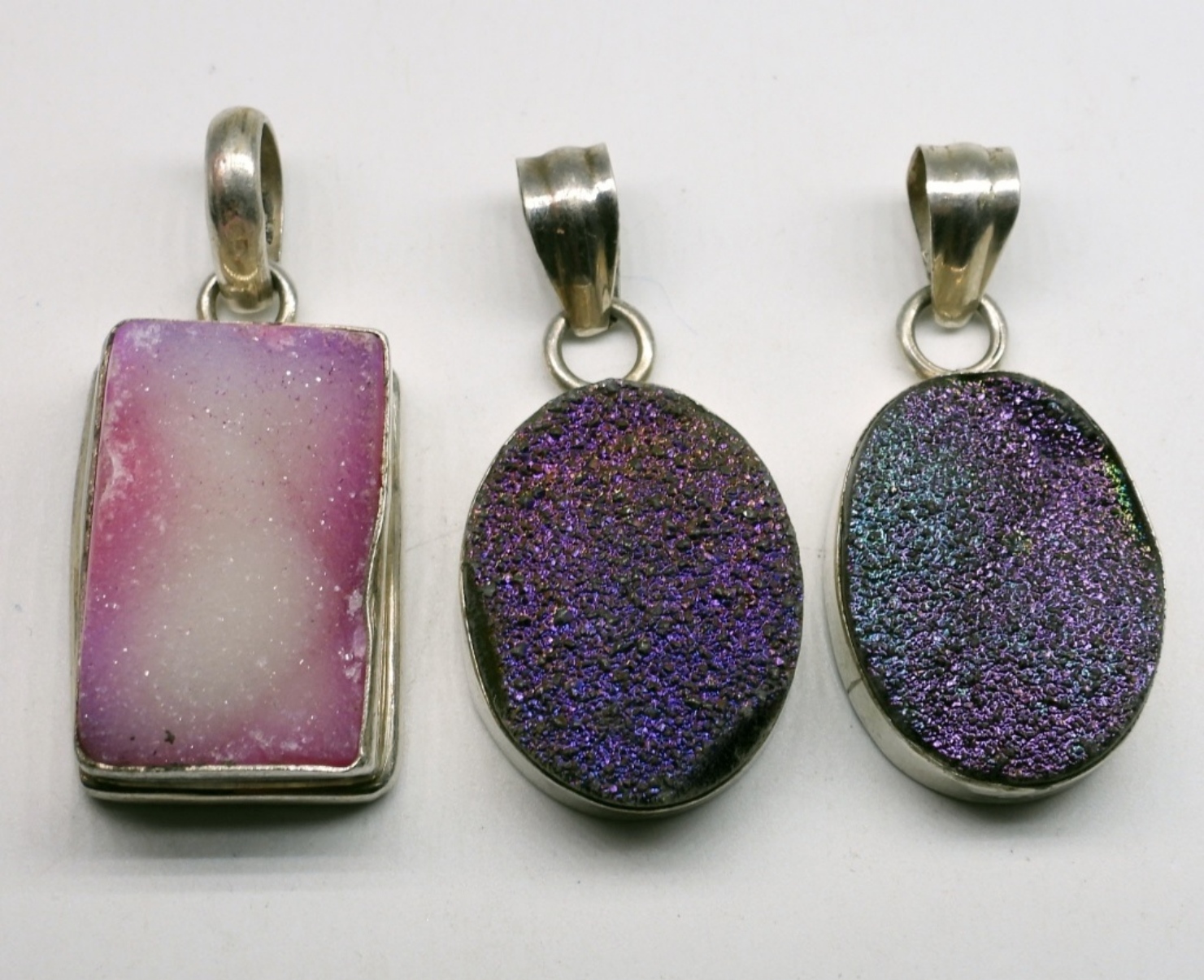 3 Sterling Druzy Pendants