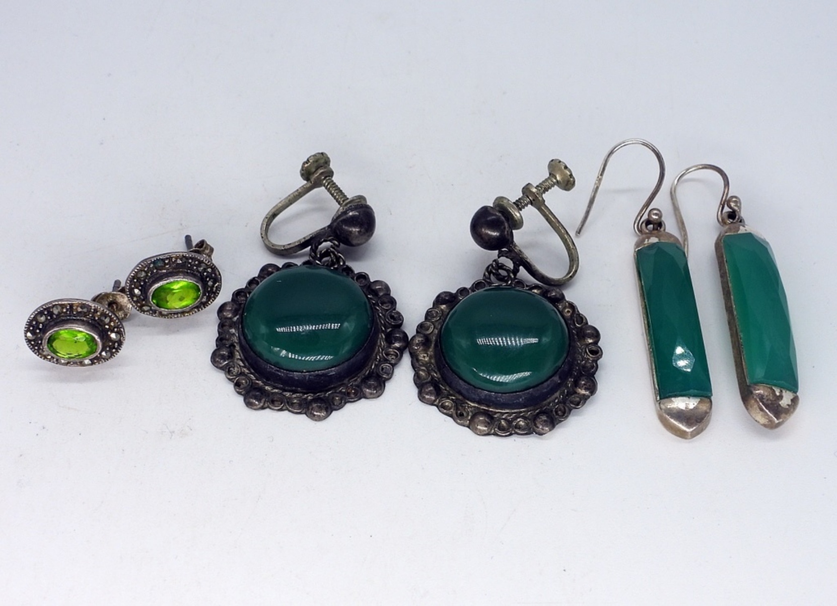 Various Green Gemstone 925 Vintage Earrings