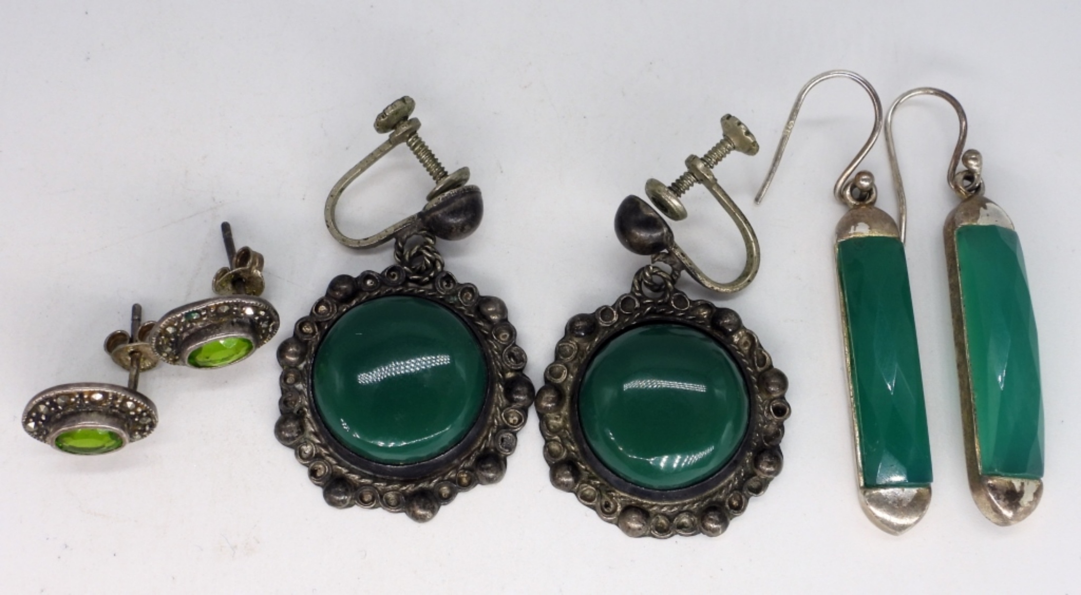 Various Green Gemstone 925 Vintage Earrings