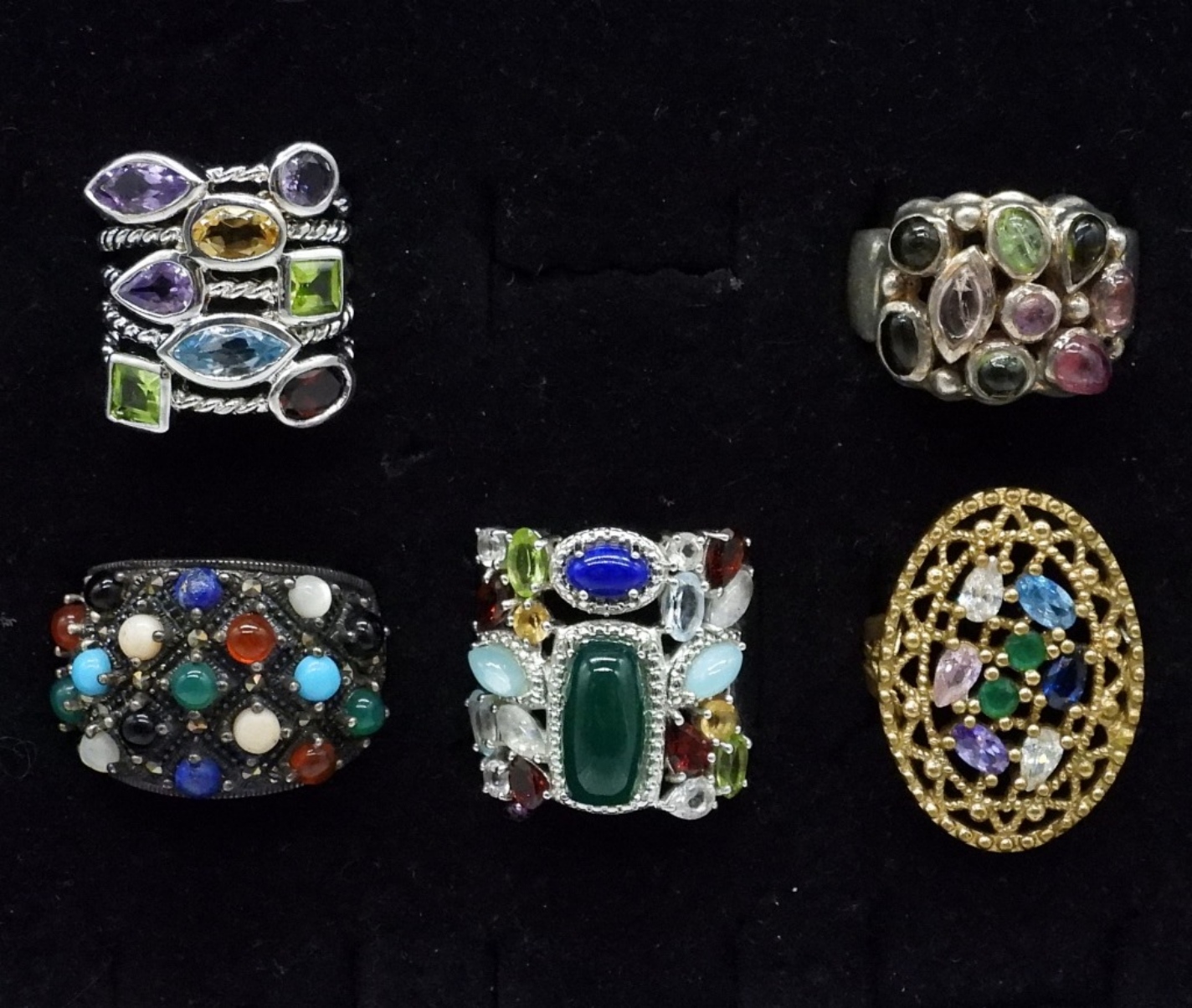 5 Multi Gemstone Sterling Fashion Rings