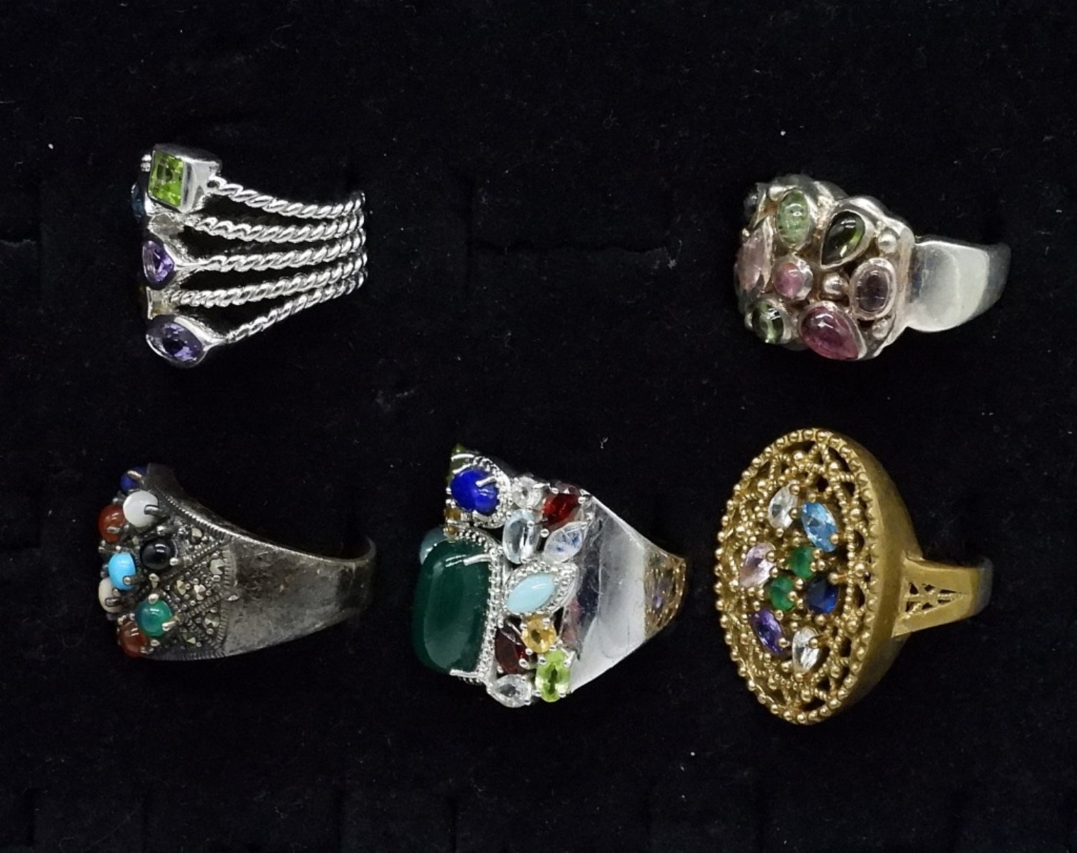 5 Multi Gemstone Sterling Fashion Rings