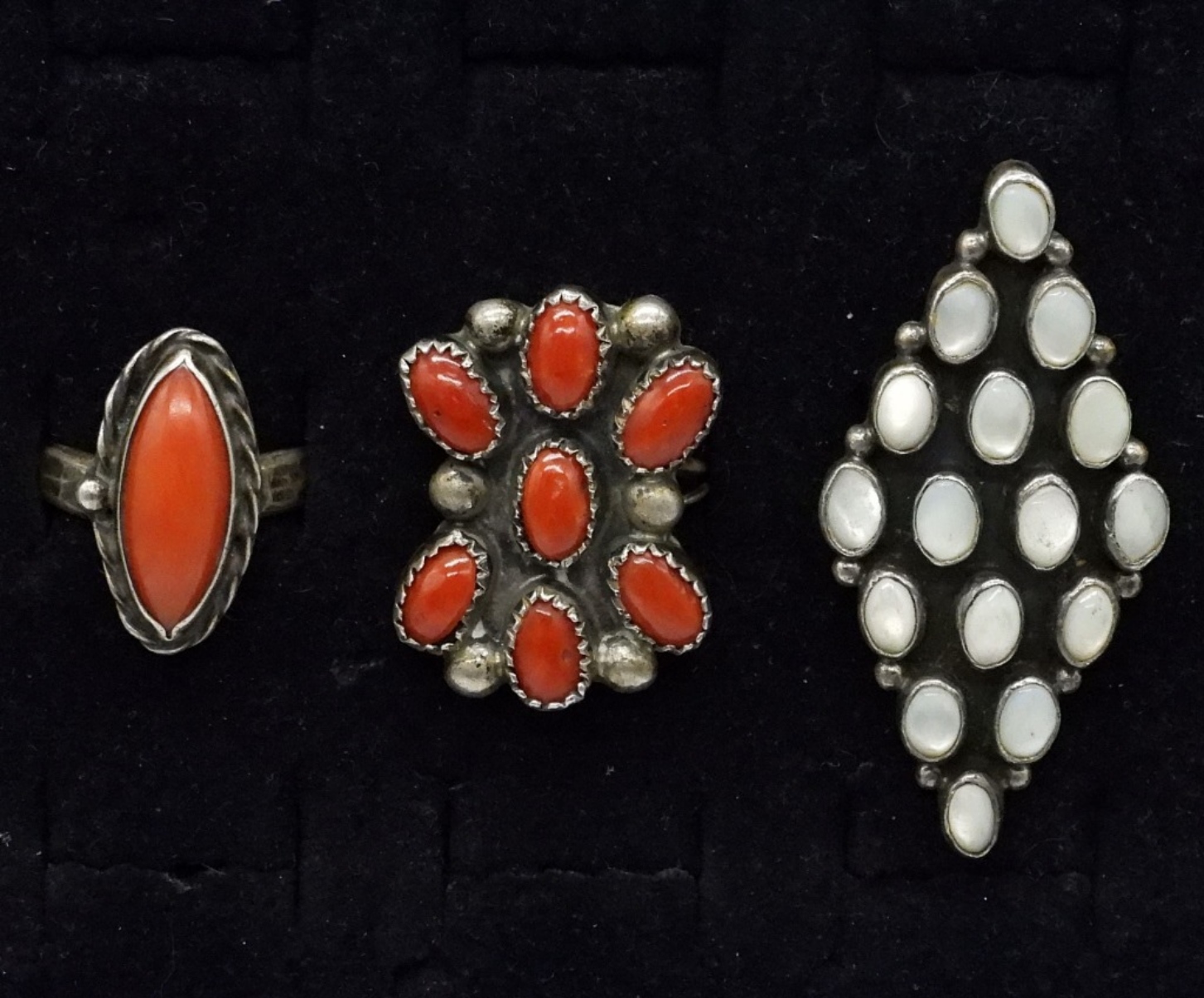 Red Coral & Mother of Pearl 925 Rings