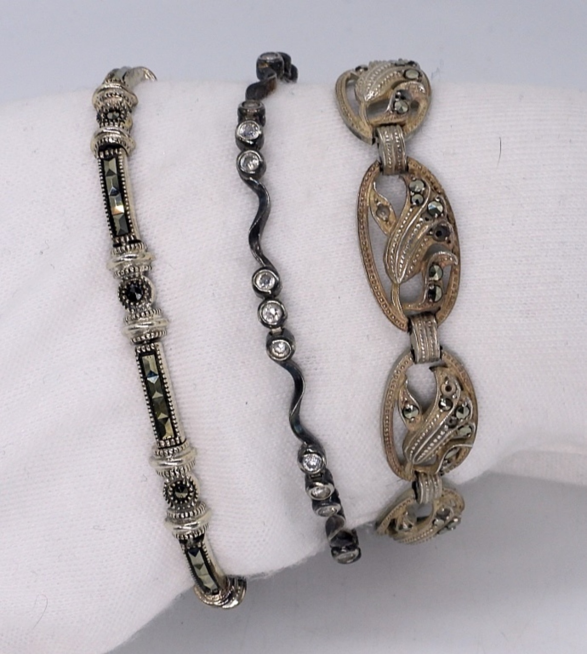 3 Vintage Sterling Marcasite Bracelets