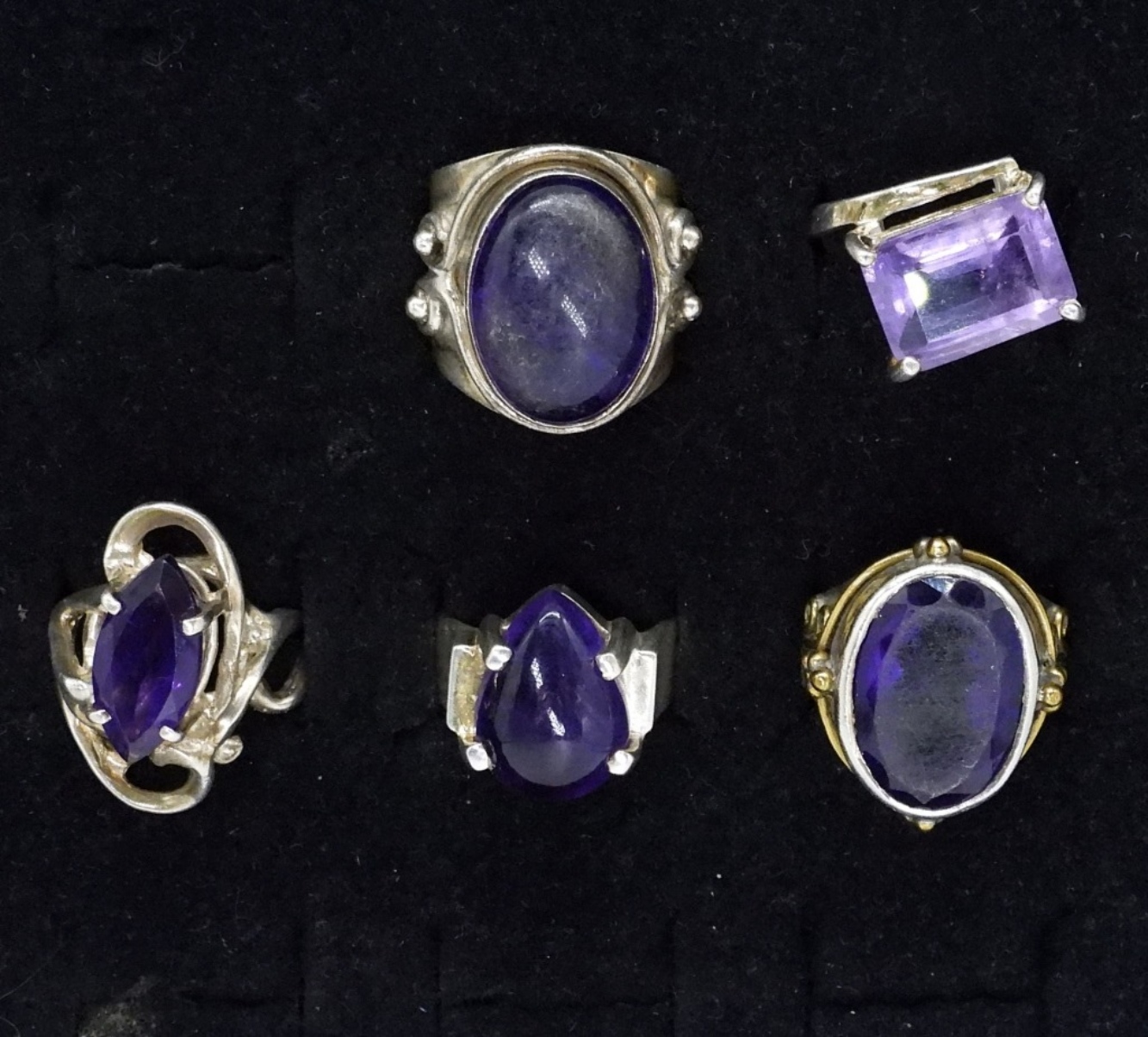 5 Sterling Fashion Amethyst Rings