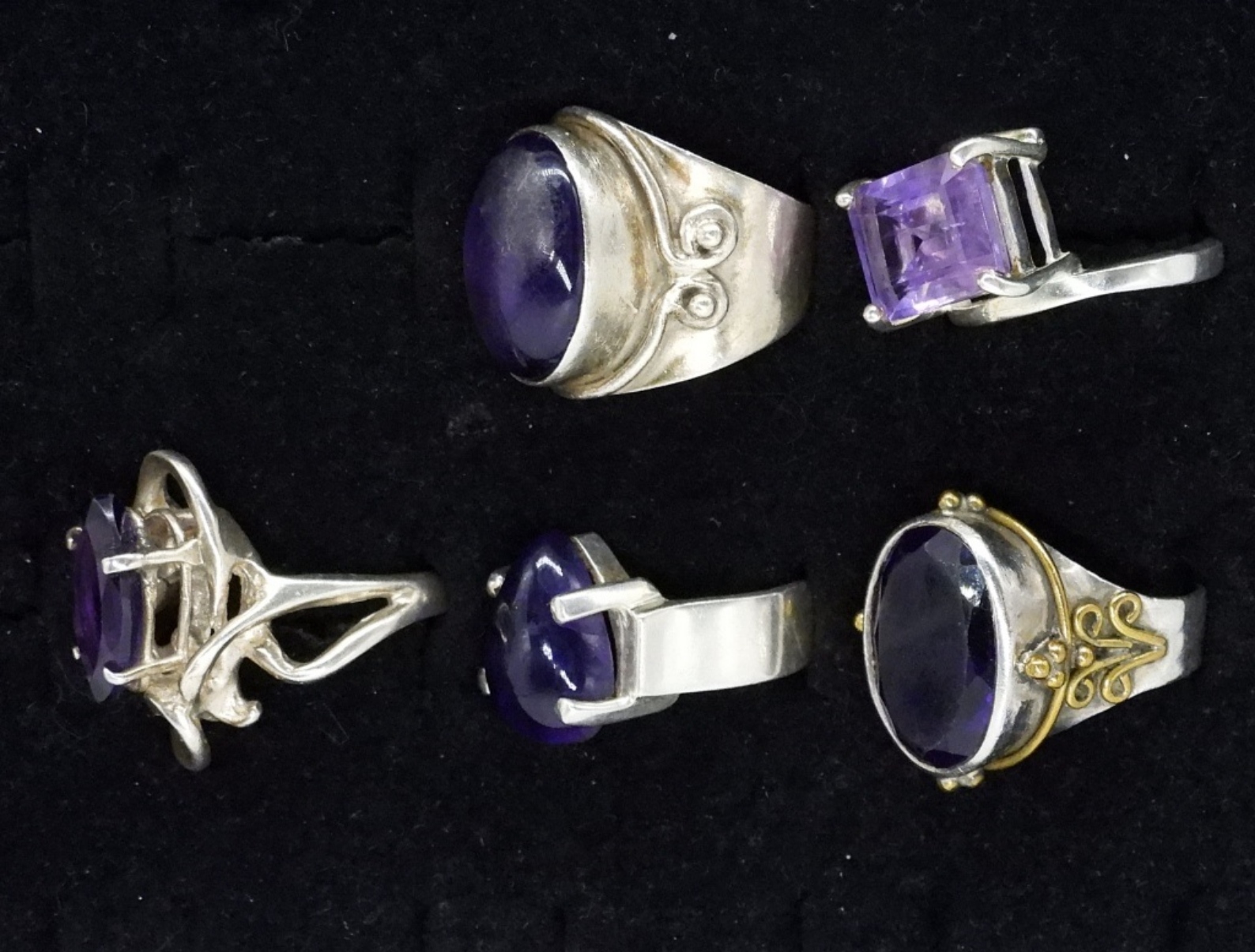 5 Sterling Fashion Amethyst Rings