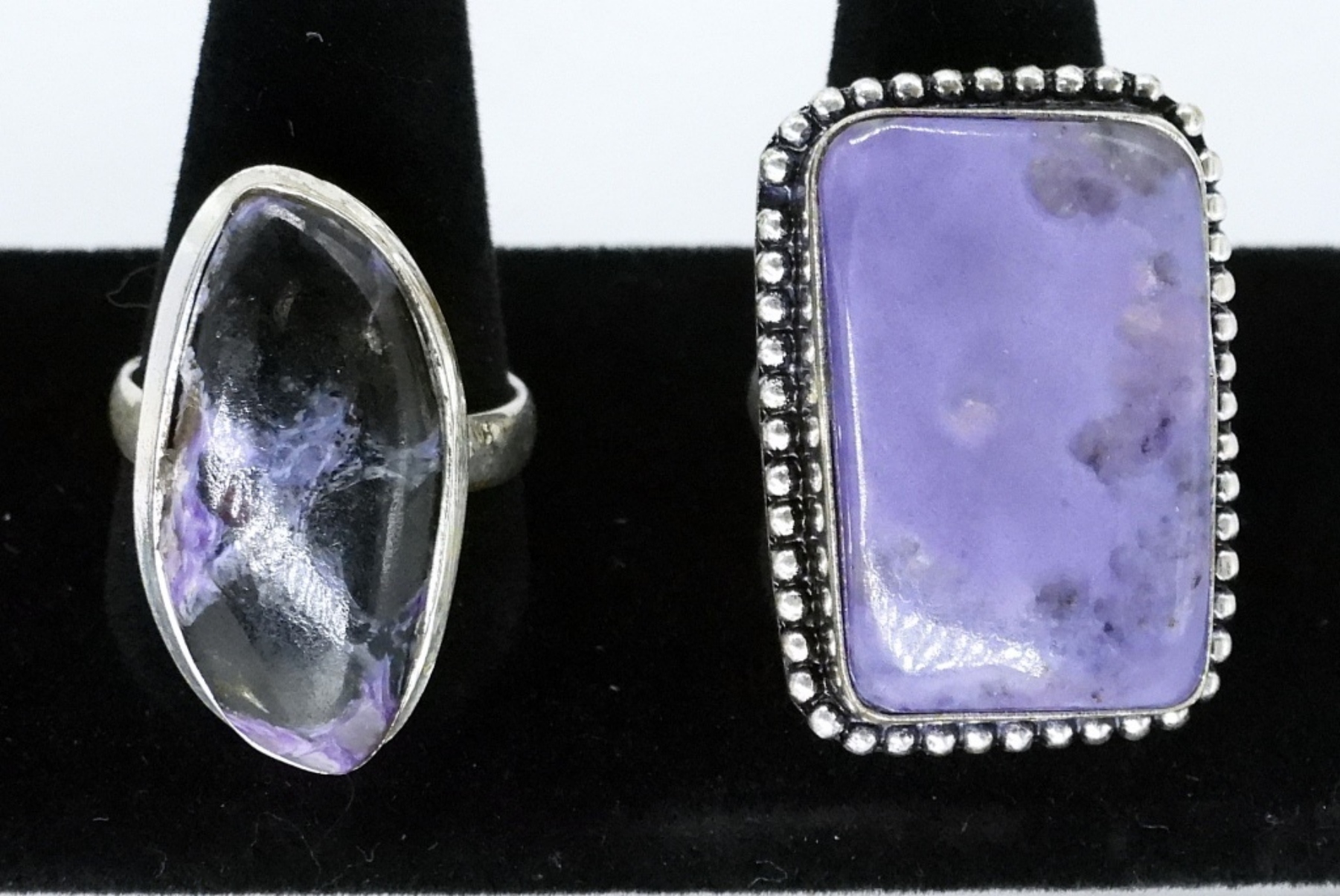 2 Sterling Charoite Gemstone Rings