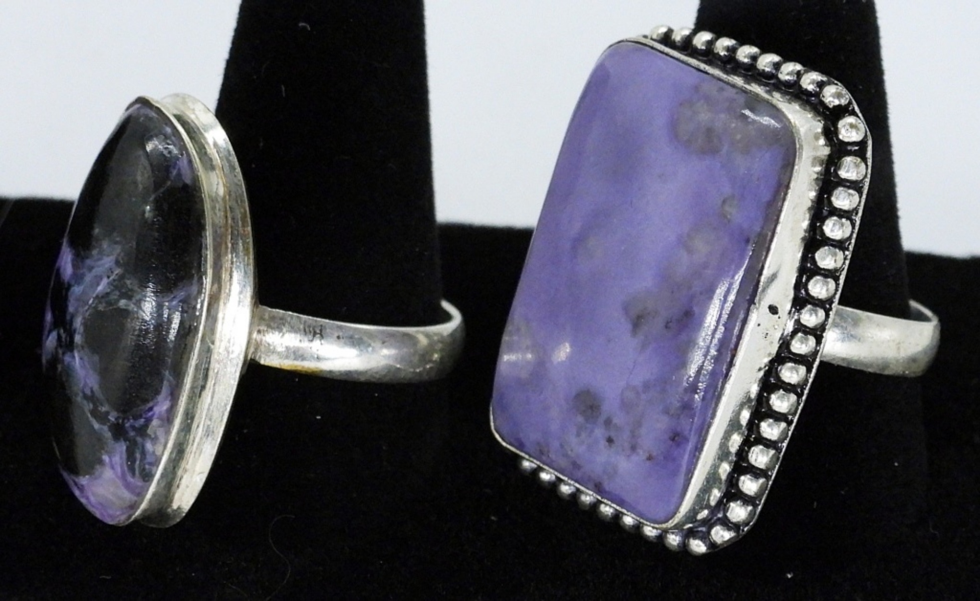 2 Sterling Charoite Gemstone Rings