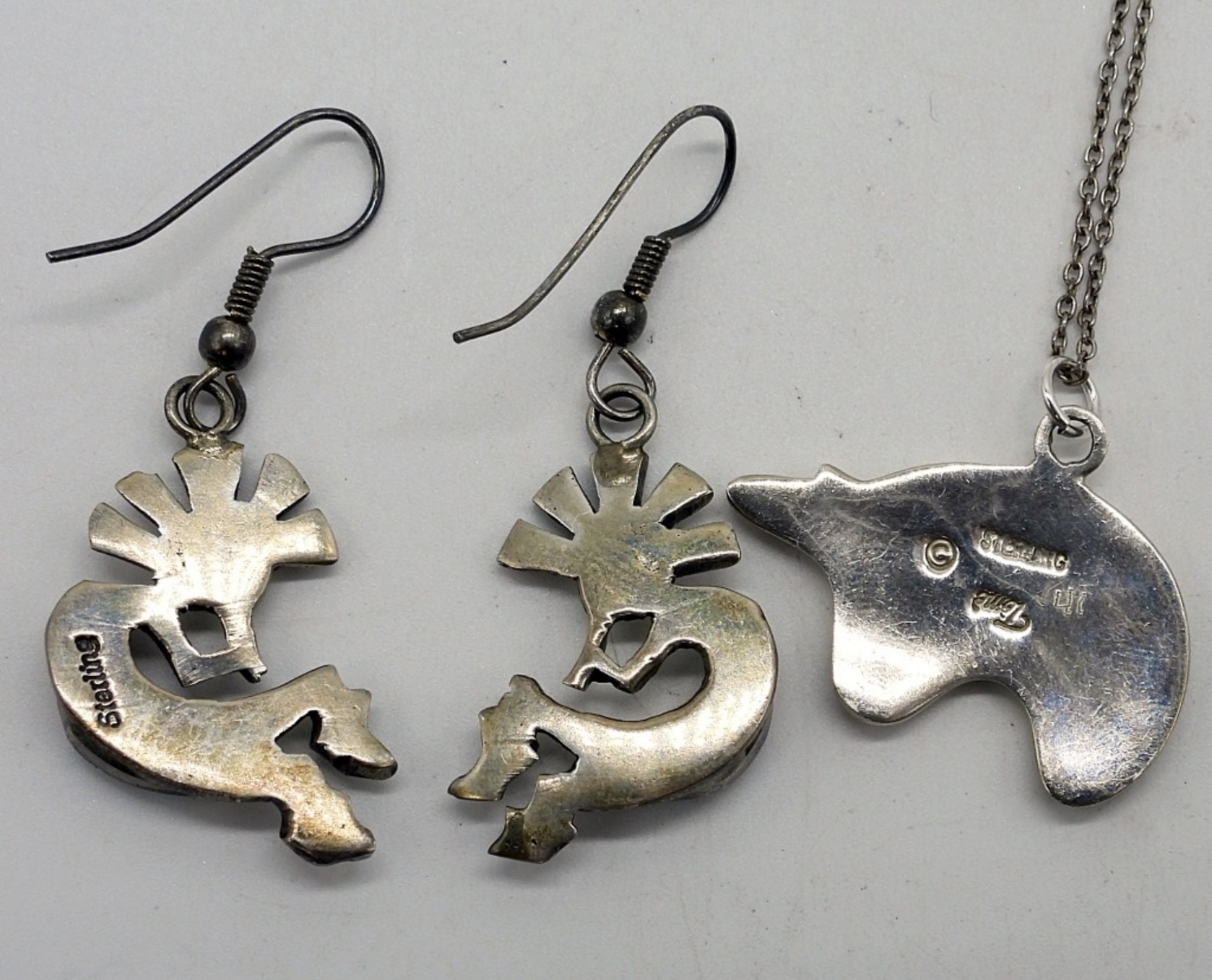 Teme 925 Zuni Bear & Kokopelli Earrings