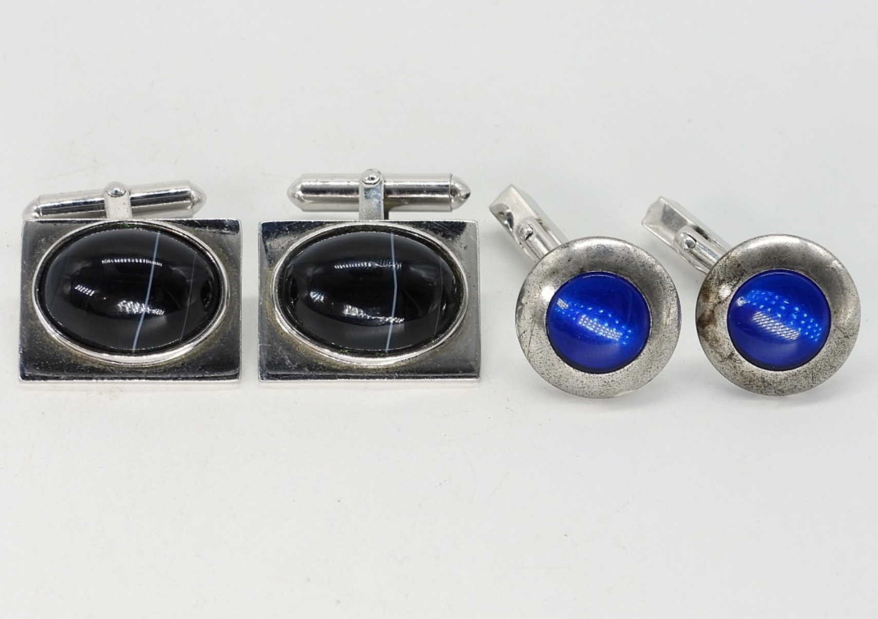 2 Pair of Vintage Sterling Gemstone Cufflinks