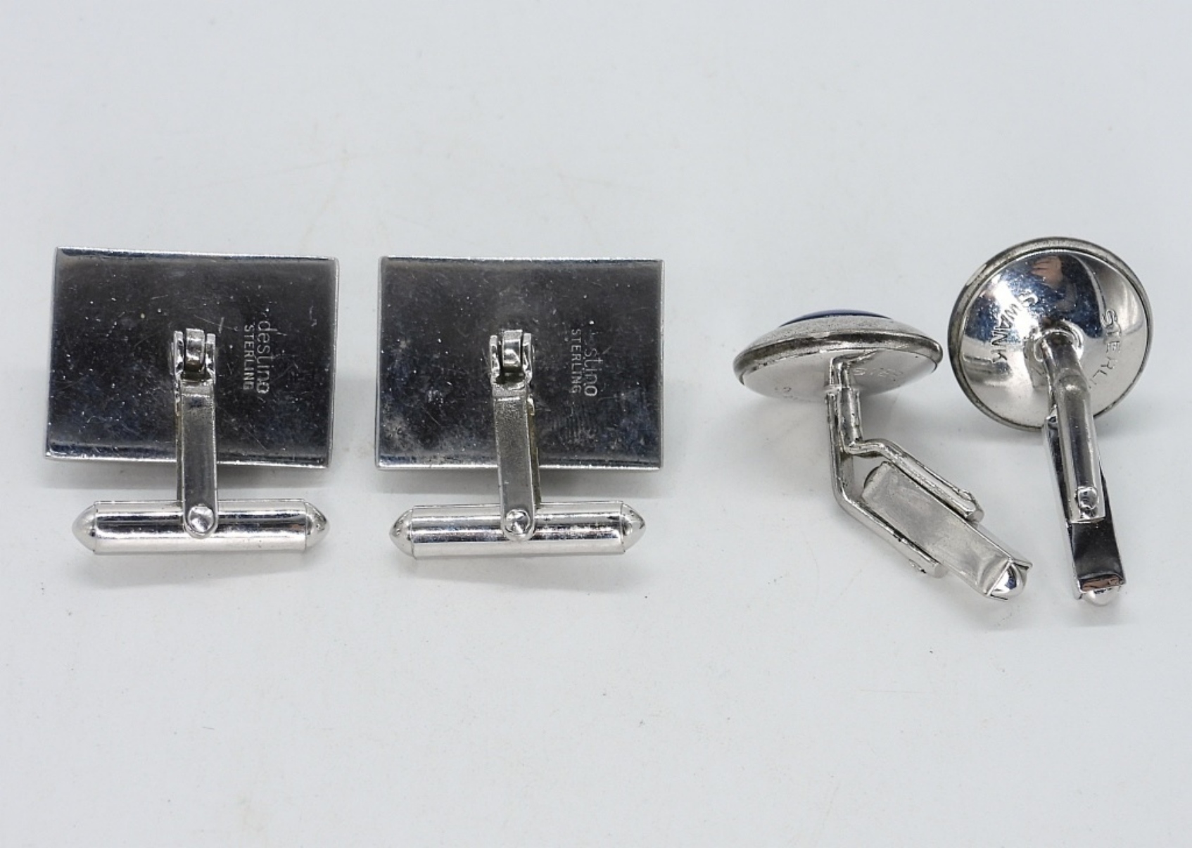 2 Pair of Vintage Sterling Gemstone Cufflinks