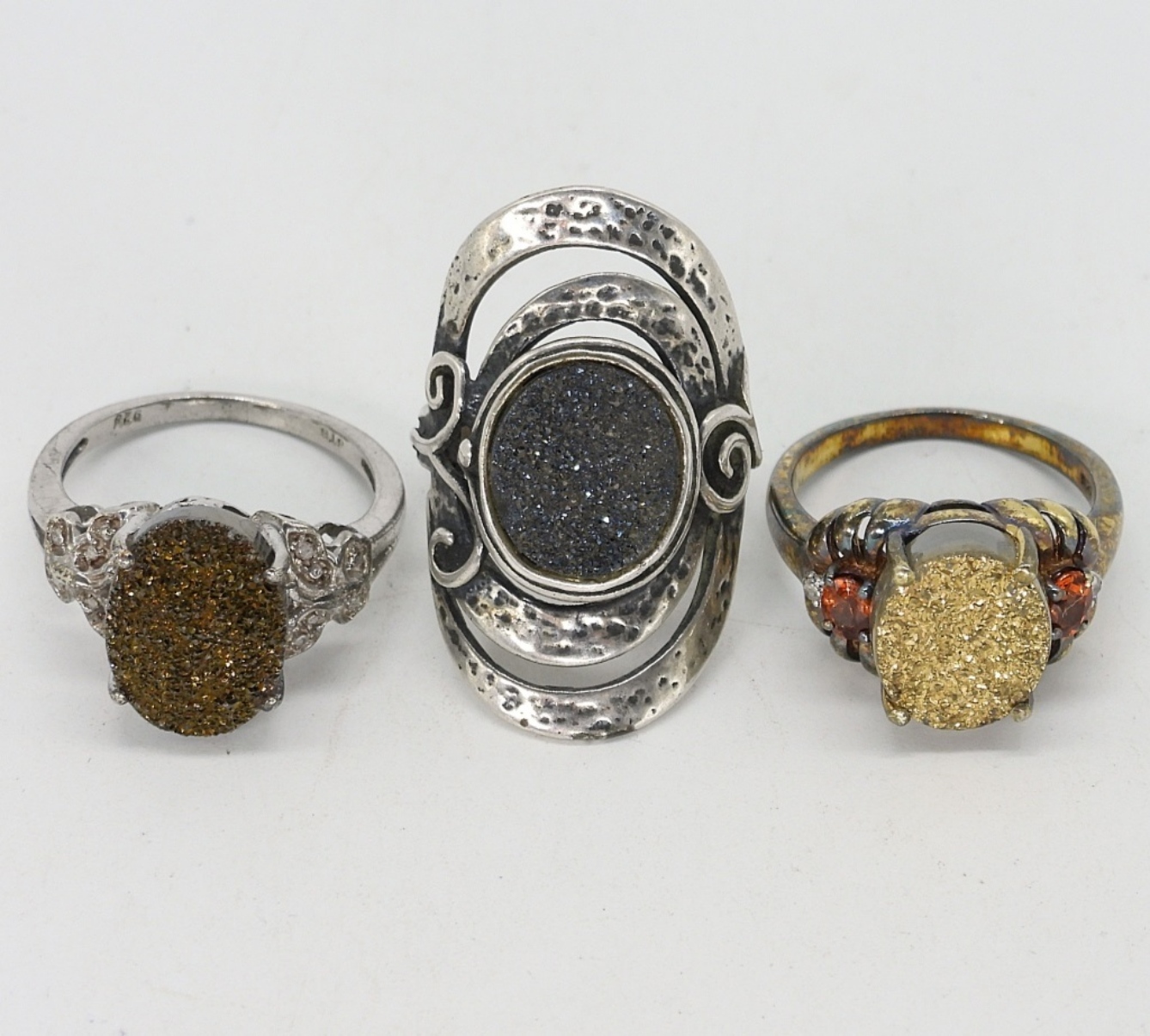 3 Druzy Sterling Fashion Rings