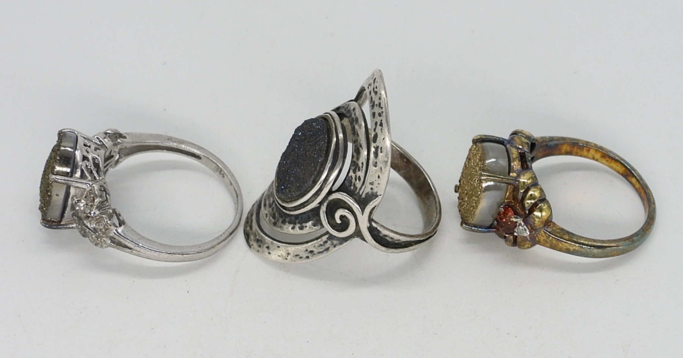 3 Druzy Sterling Fashion Rings