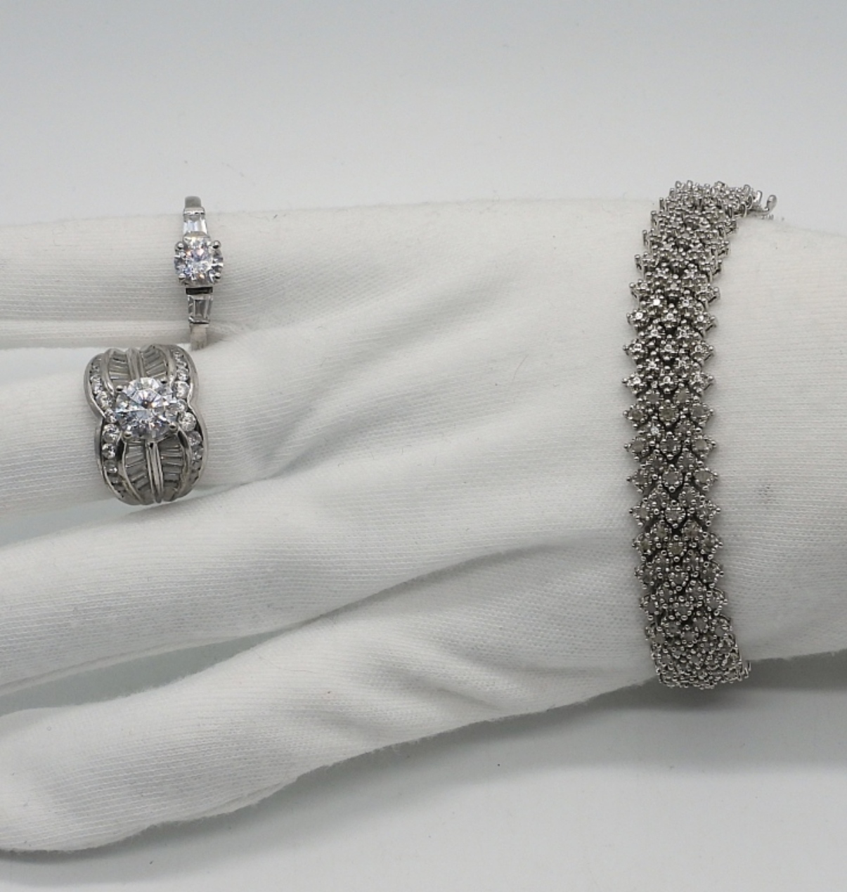 Simulated Diamond 925 Bracelet & Rings