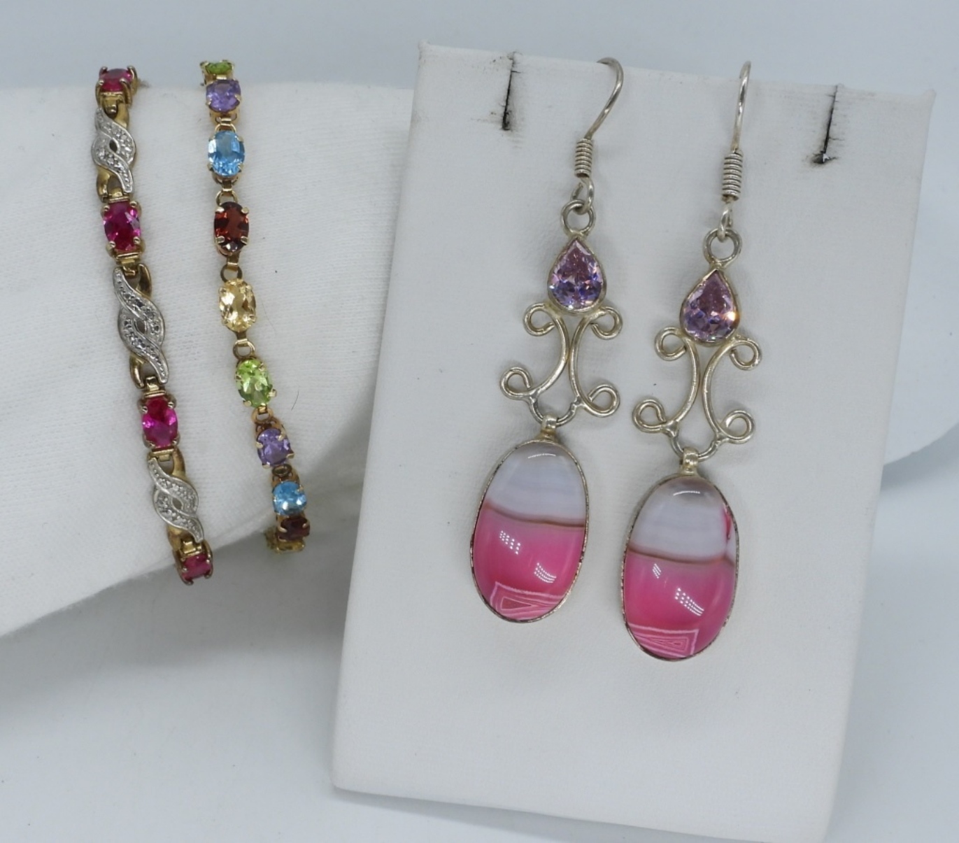 Pink Banded Agate Earrings & Bracelets
