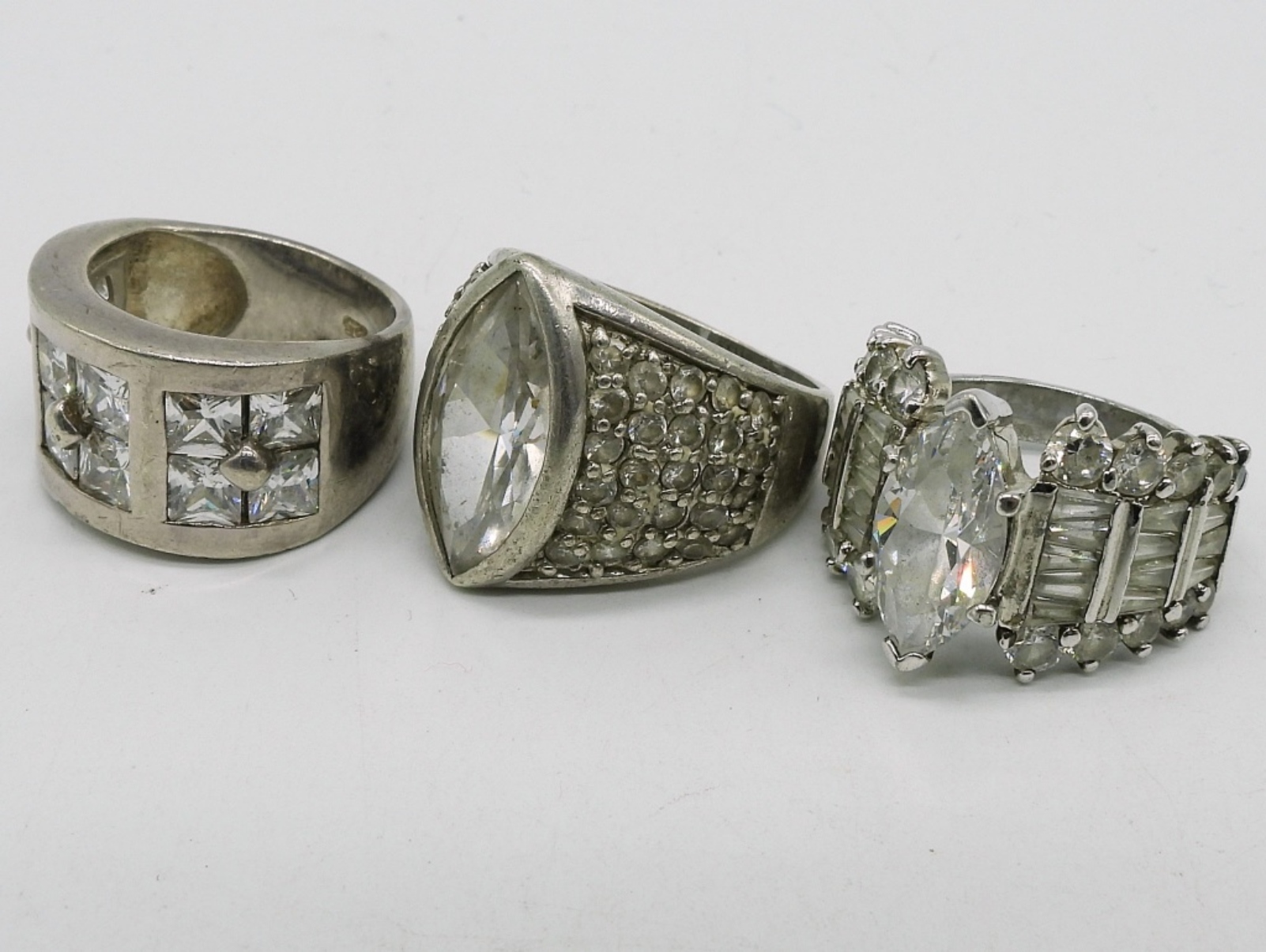 7 Sterling Simulated Diamond Rings & More